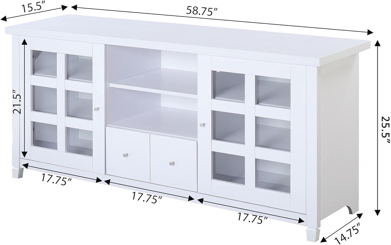 Convenience Concepts Newport Park Lane 1 Drawer TV Stand w/ Cabinets for TVs up to 65", White