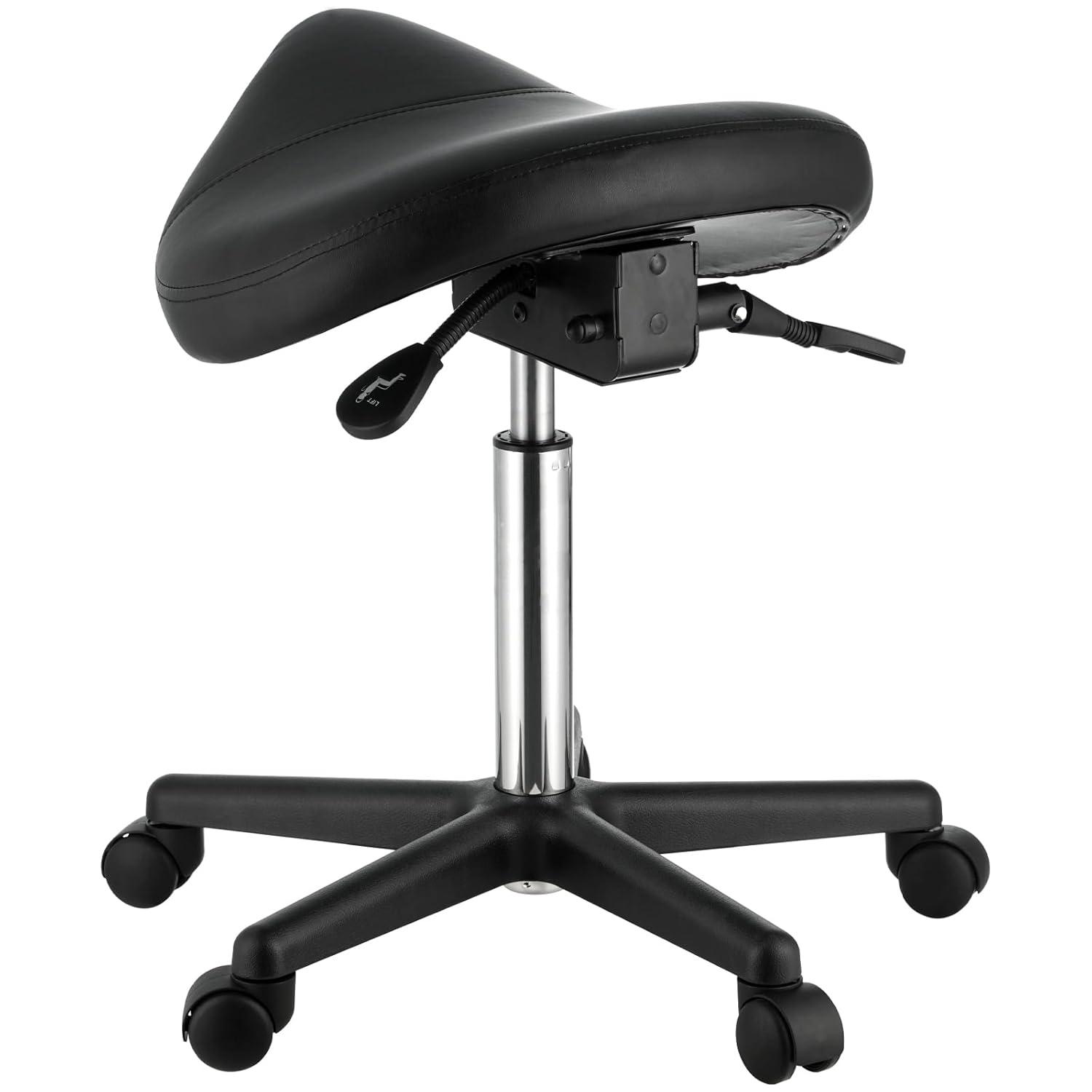 Black Adjustable Ergonomic Saddle Stool with Wheels