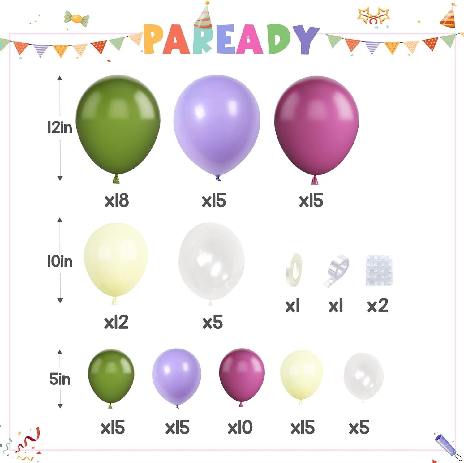 Paready Green Pink Balloons Garland Arch Kit, 125Pcs Retro Peach Pink Green Balloons Arch, Macaron Purple Yellow Balloon for Flower Theme Wedding Bridal Shower Birthday Baby Shower Party Decoration