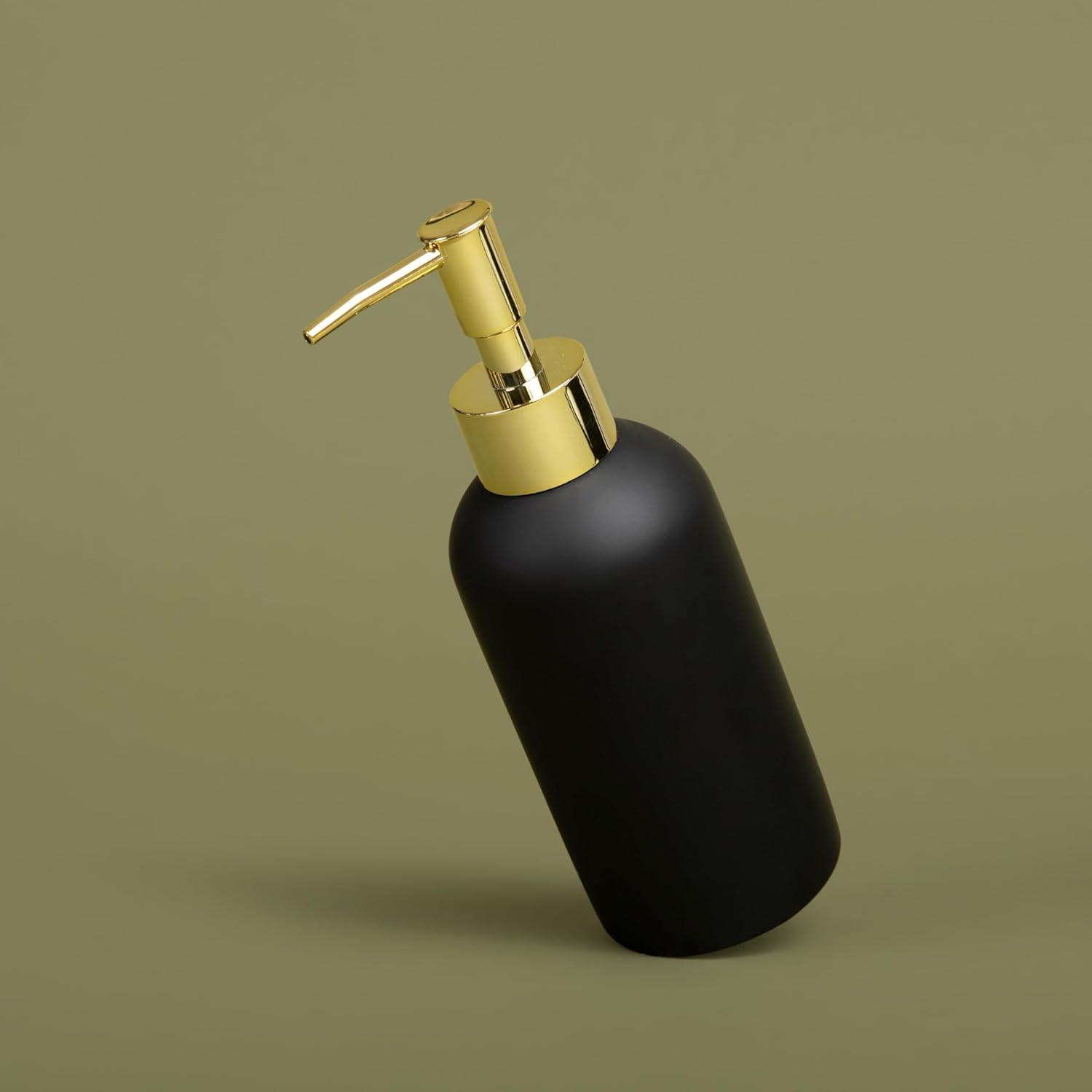 Essentra Home Matte Black Liquid Soap Dispenser with Gold Pump for Bathroom, Bedroom or Kitchen. Great for Hand Lotions and Essential Oils. 10 Fluid Ounce