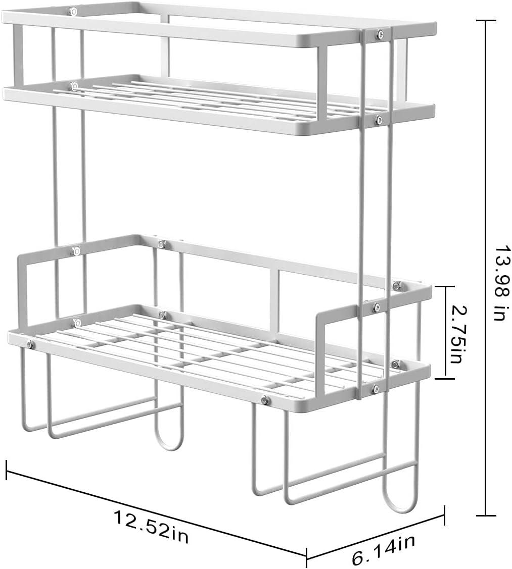 FLOLXNB Over The Toilet Storage Shelf, 2-Tier Bathroom Storage Organizer Upgrade Punch-Free Toliet Storage Shelf, Home Storage Rack with Hooks Shelf,White C30