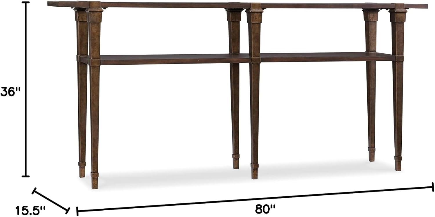 Transitional Acacia and Metal Console Table with Storage Shelf