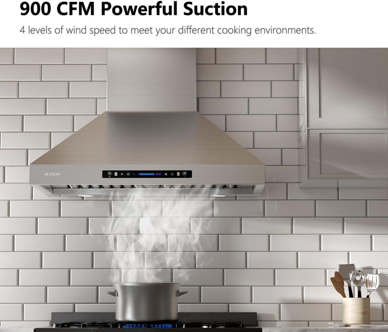 36-Inch Stainless Steel Wall Mount Range Hood with Charcoal Filter