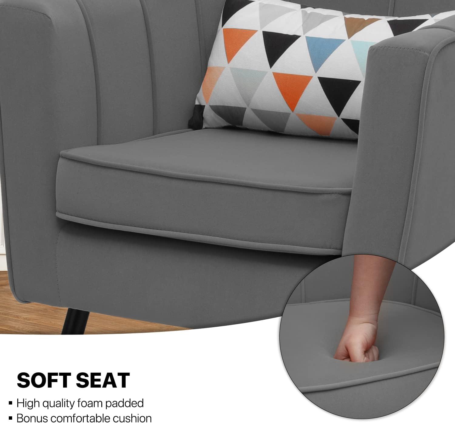 MoNiBloom Modern Armchair Chair Reading Chair Barrel Arm Chair with Cushion and Upholstered Seat Comfy Single Sofa Accent Chair for Living Room Bedroom, Grey