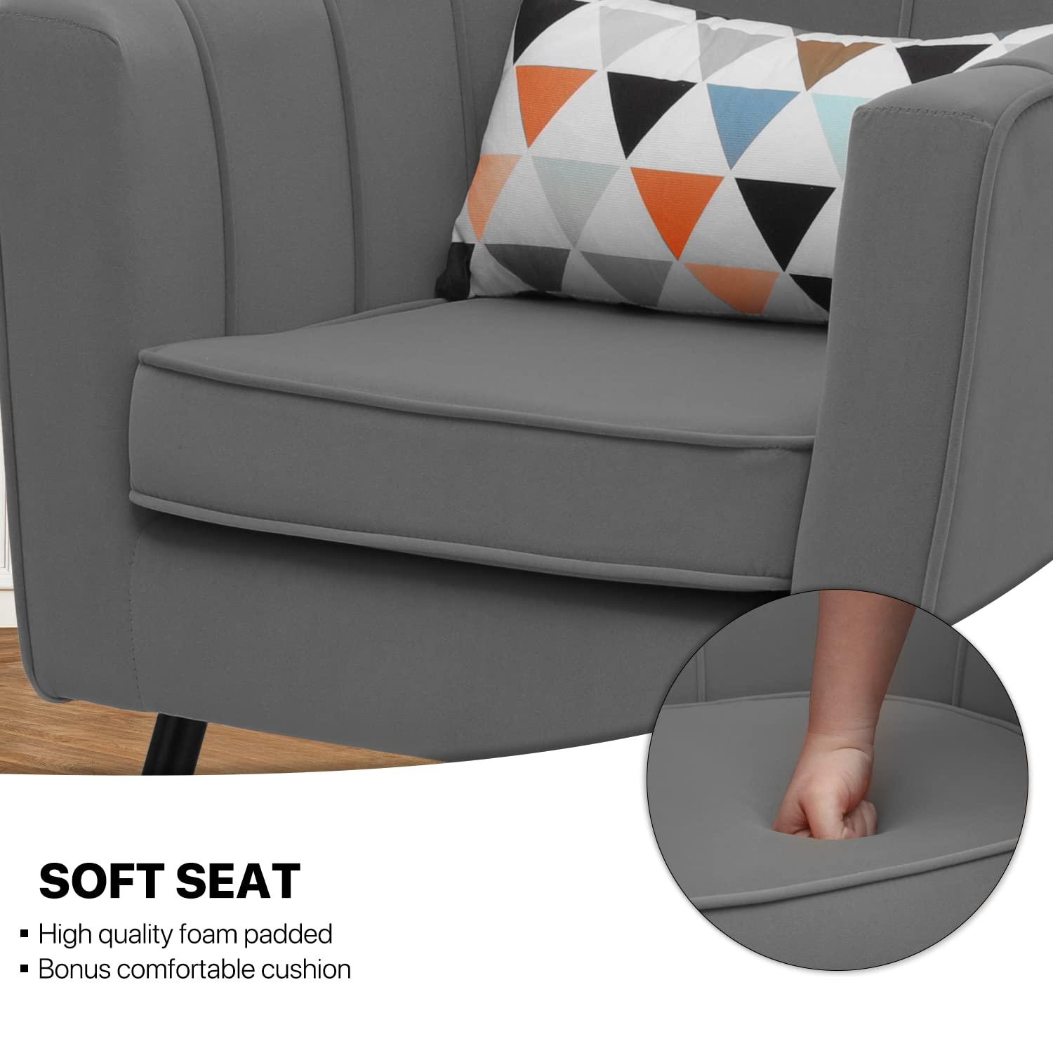 MoNiBloom Modern Armchair Chair Reading Chair Barrel Arm Chair with Cushion and Upholstered Seat Comfy Single Sofa Accent Chair for Living Room Bedroom, Grey