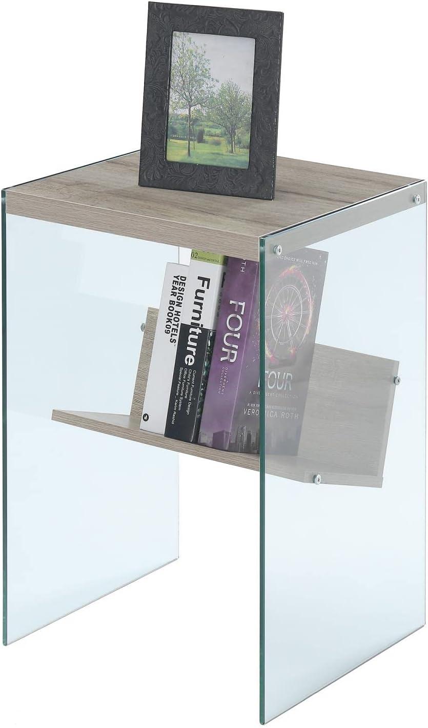 Sandstone and Glass Rectangular End Table with Lower Shelf