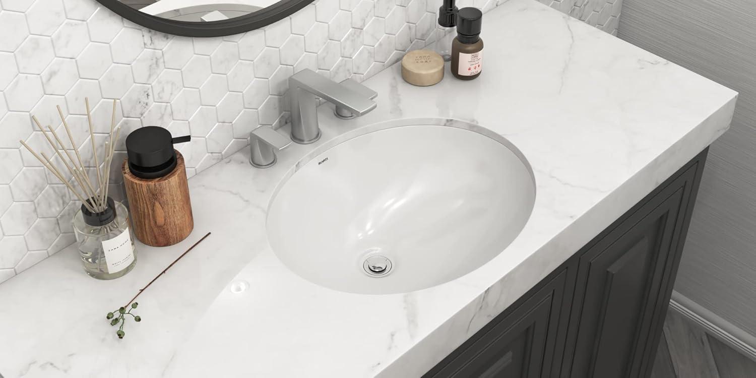 Ruvati RVB0616 Ruvati inch Undermount Bathroom Vanity Sink White Oval Porcelain Ceramic with Overflow