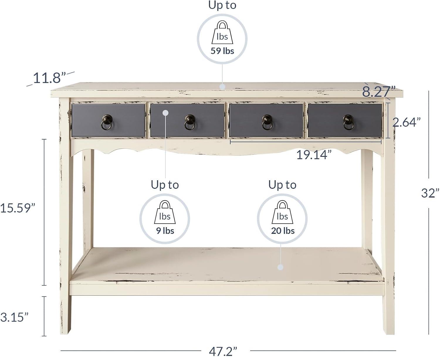 Antique White and Weathered Gray 47" Console Table with Storage