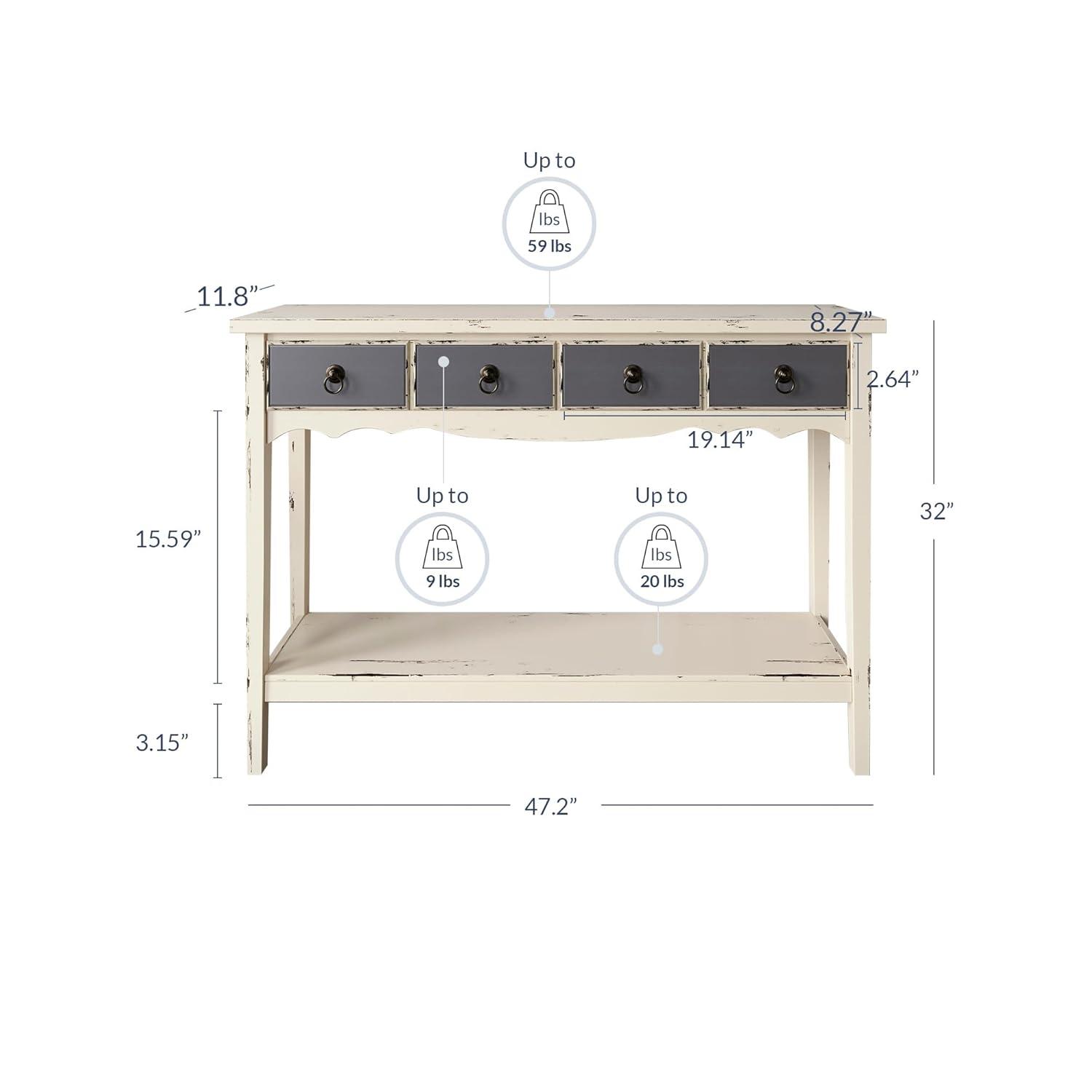 BELLEZE Sofa Table or Entertainment Console in Antique White