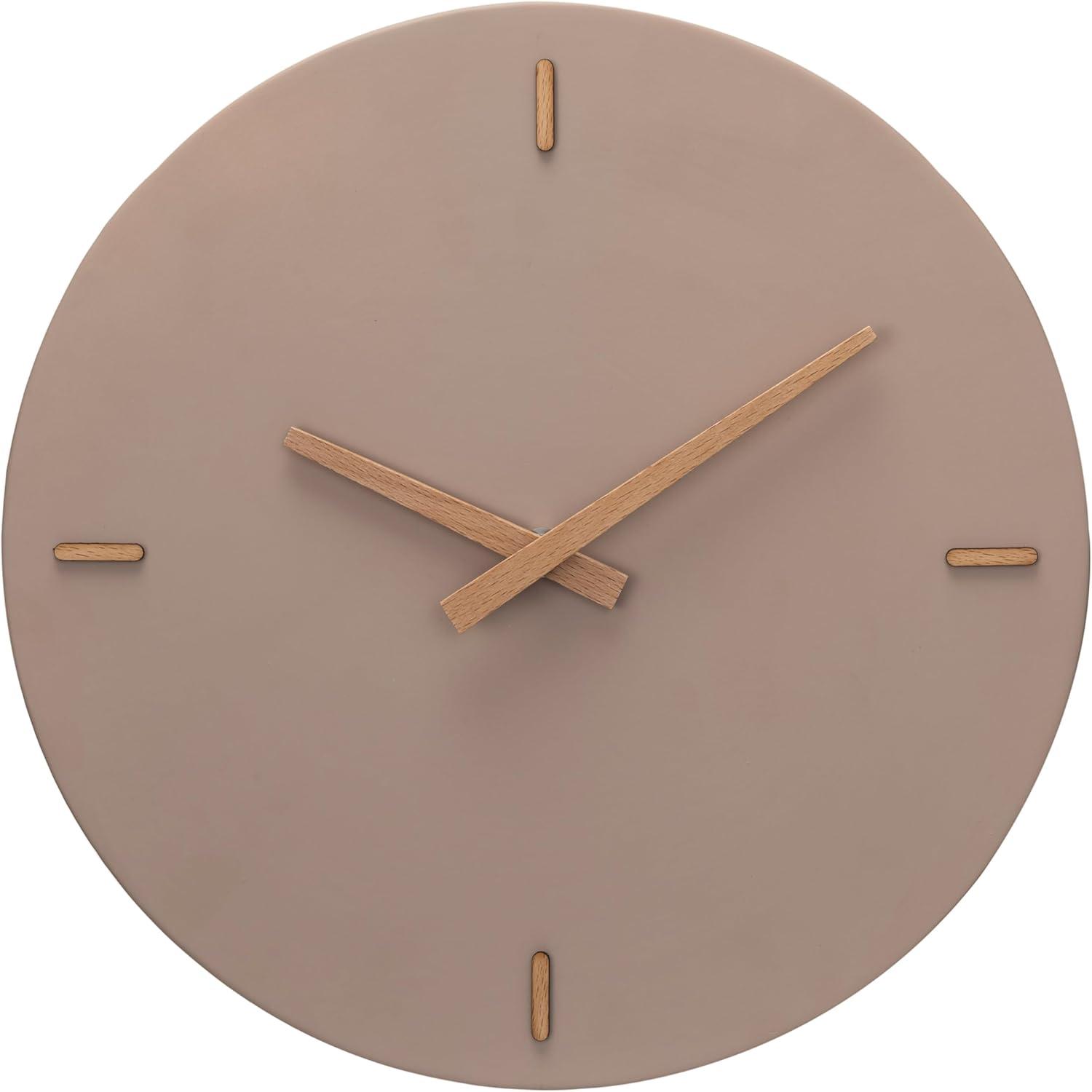 Creative Co-Op Round Stoneware and Wood Wall Clock, Beige and Natural