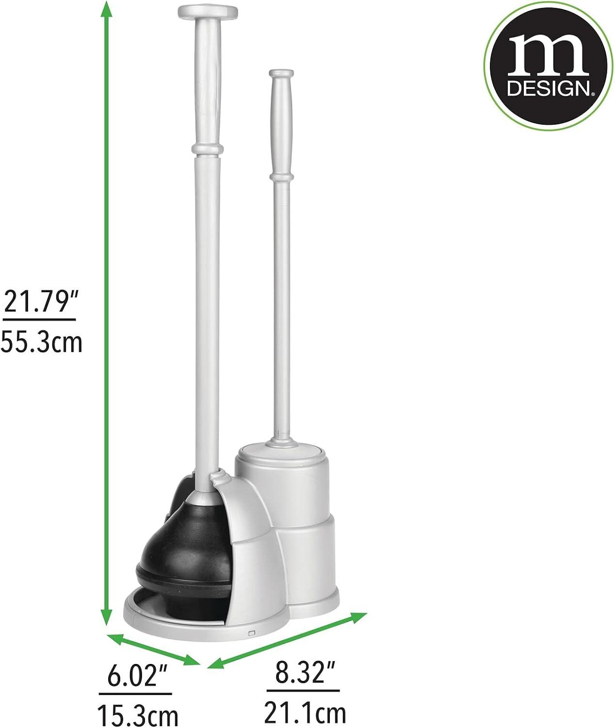 Silver Compact Toilet Plunger and Brush Set with Holder