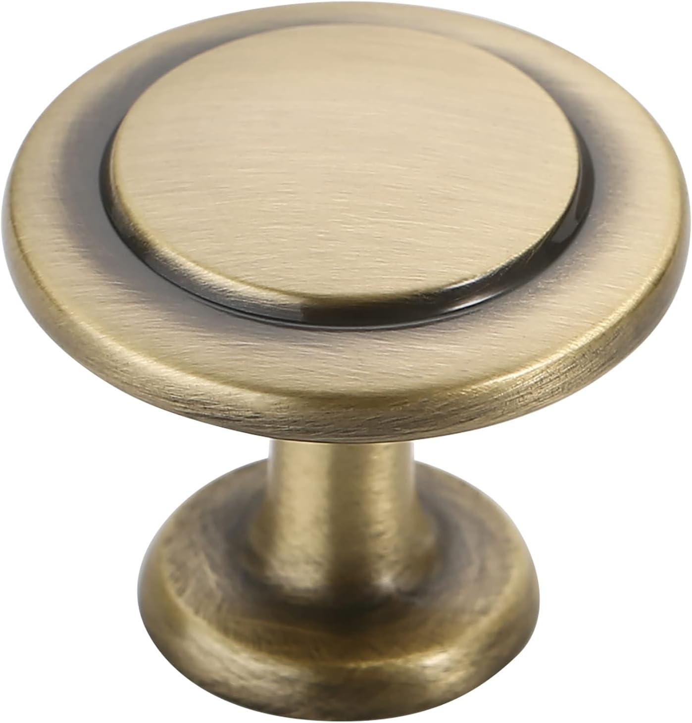 Cosmas 5560BAB Brushed Antique Brass Cabinet Hardware Round Knob - 1-1/4" Diameter - 10 Pack