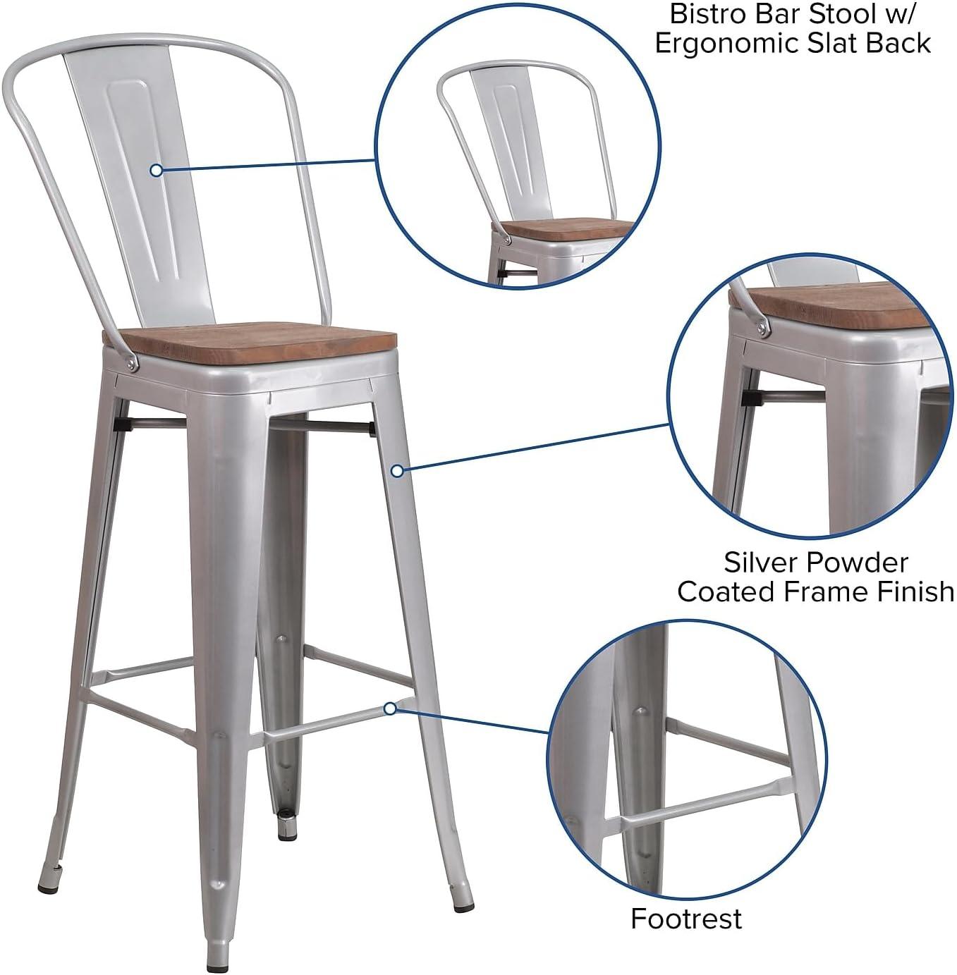 Flash Furniture 24" High Crystal Teal-Blue Metal Counter Height Stool with Back and Wood Seat
