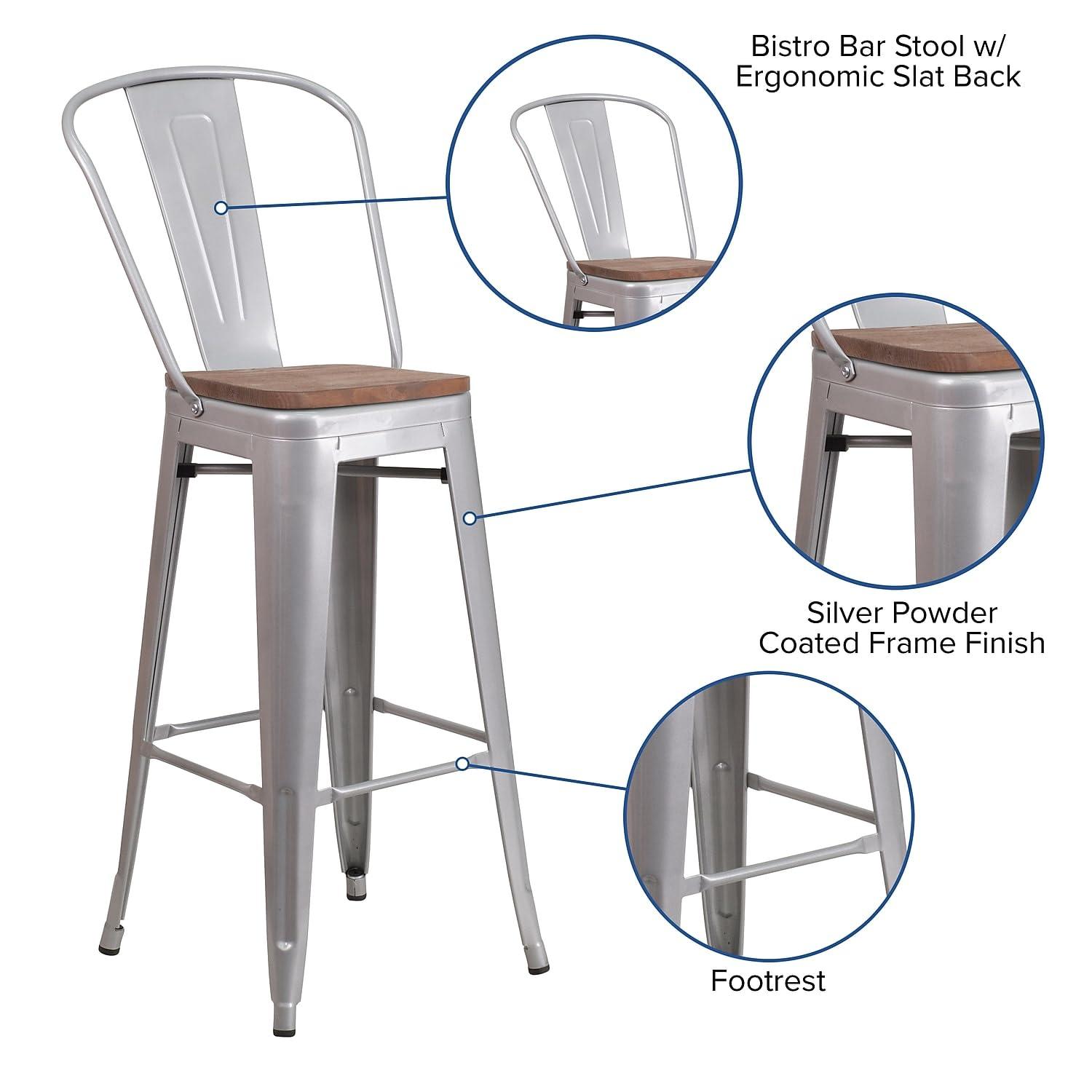 Flash Furniture 24" High Crystal Teal-Blue Metal Counter Height Stool with Back and Wood Seat