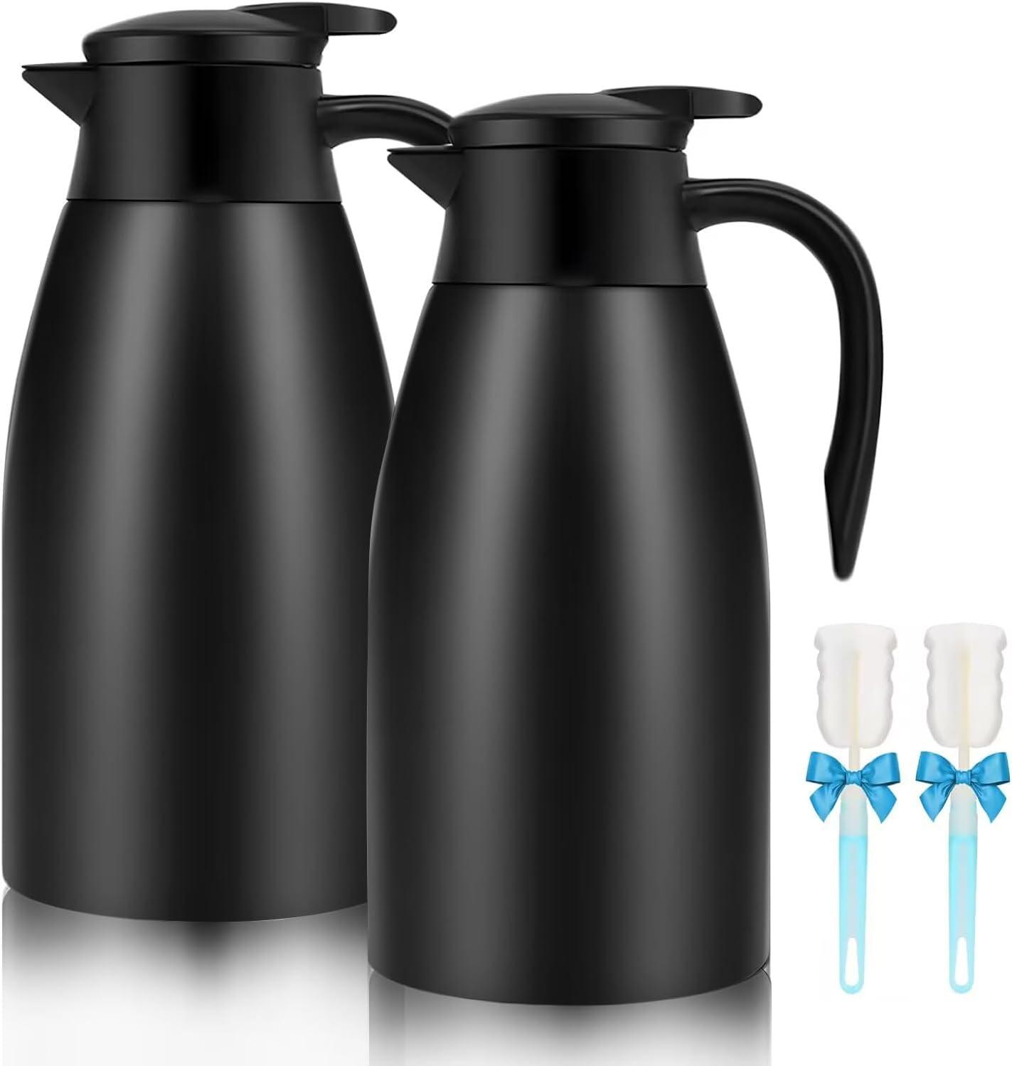 70oz Coffee Carafe Airpot Insulated Coffee Urn Stainless Steel Vacuum Thermal Pot Flask Dispenser for Coffee, Hot Water, Tea, Hot Beverage - Keep 12 Hours Hot, 24 Hours Cold-Black