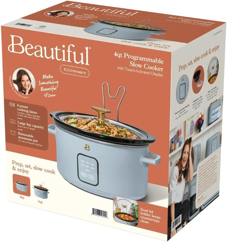 Beautiful 4Qt Slow Cooker with Touch-Activated Display, White Icing by Drew Barrymore