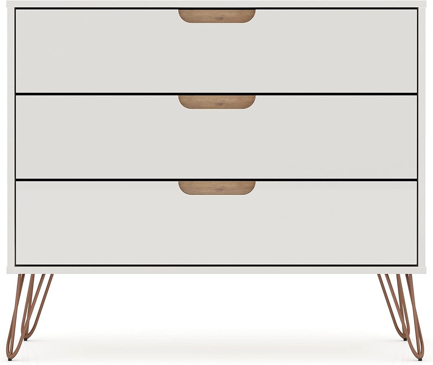 Rockefeller Dresser Off-White/Natural - Manhattan Comfort: Mid-Century 3-Drawer Bedroom Storage