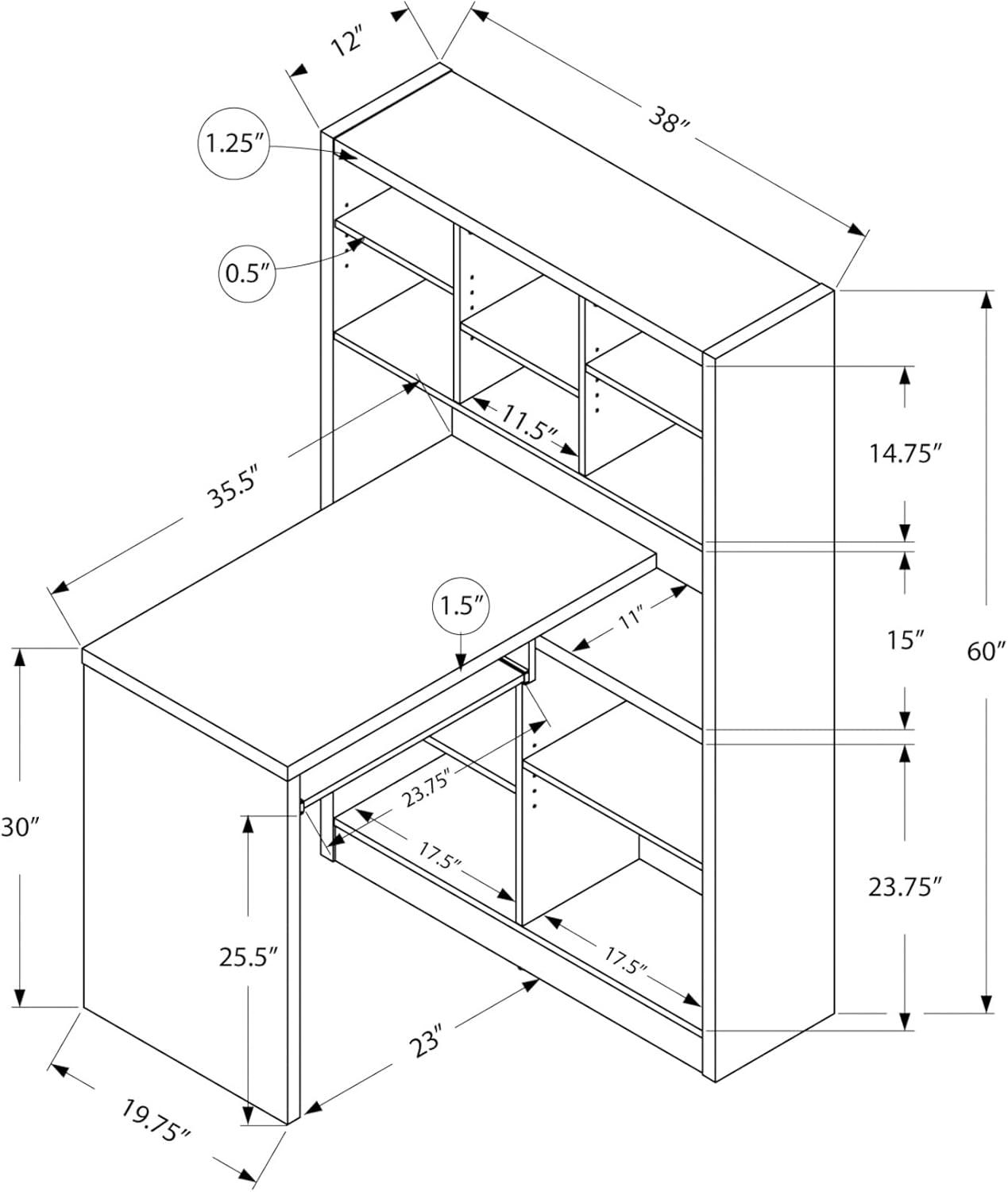 Monarch Specialties Computer Desk, Bookcase, Corner, L Shape, Work, Laptop, Brown Laminate