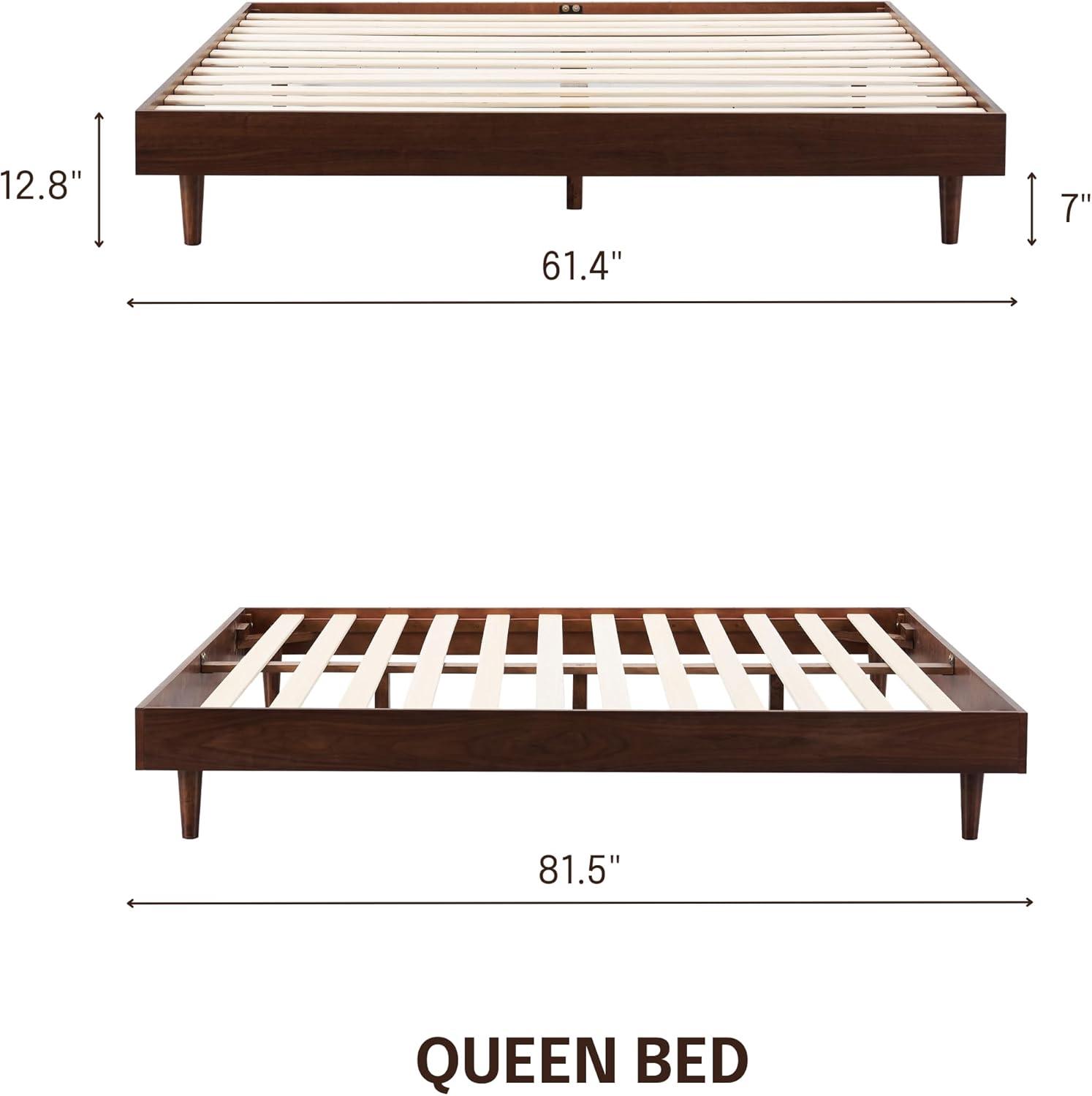 NTC Fly Solid Wood Bed Frame without Headboard and Silent Slats, 1000 lbs Capacity Bed Frame