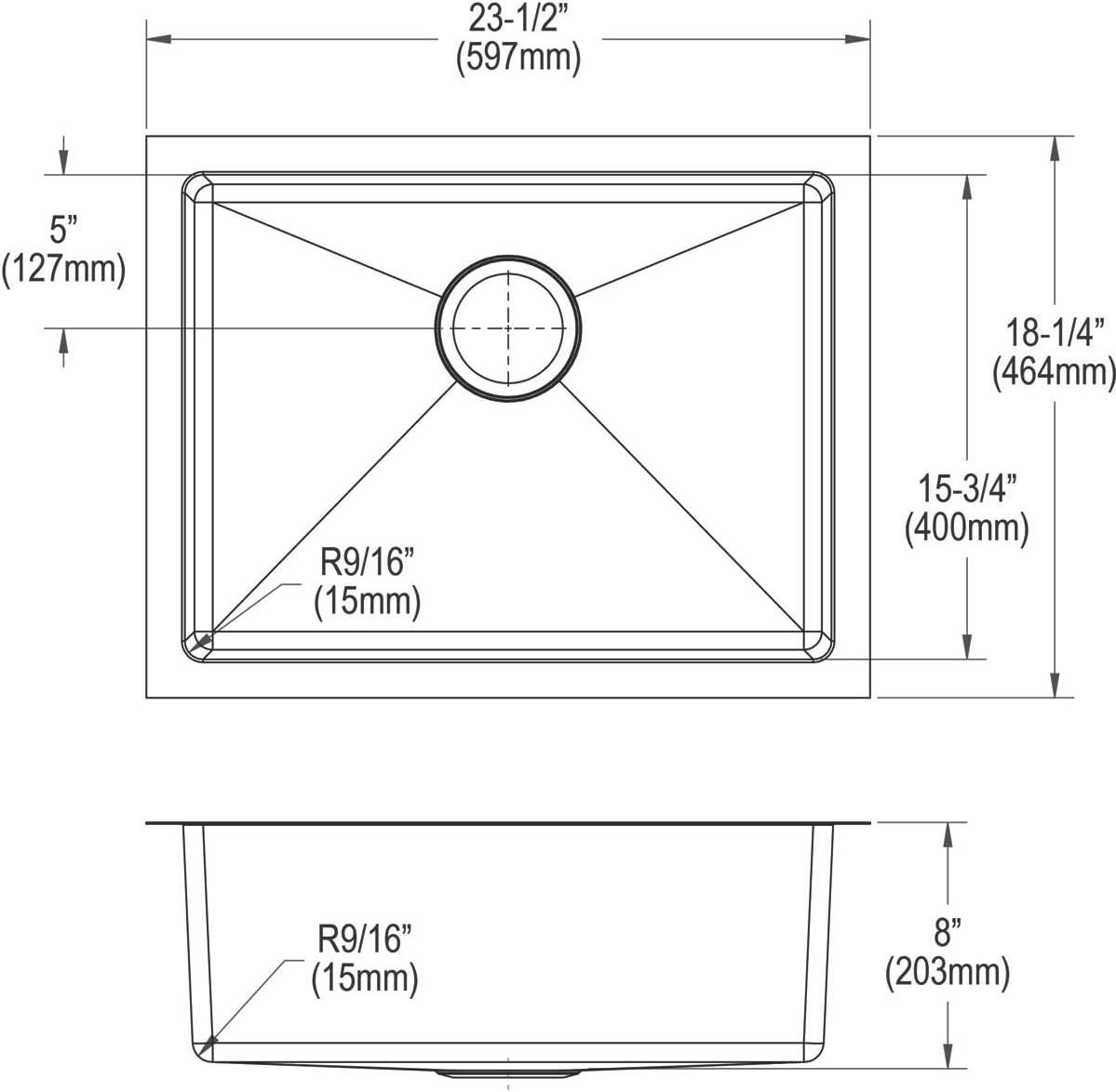 Elkay EFRU2115T Crosstown 23-1/2" Undermount Single Basin Stainless Steel Kitchen Sink - Stainless Steel