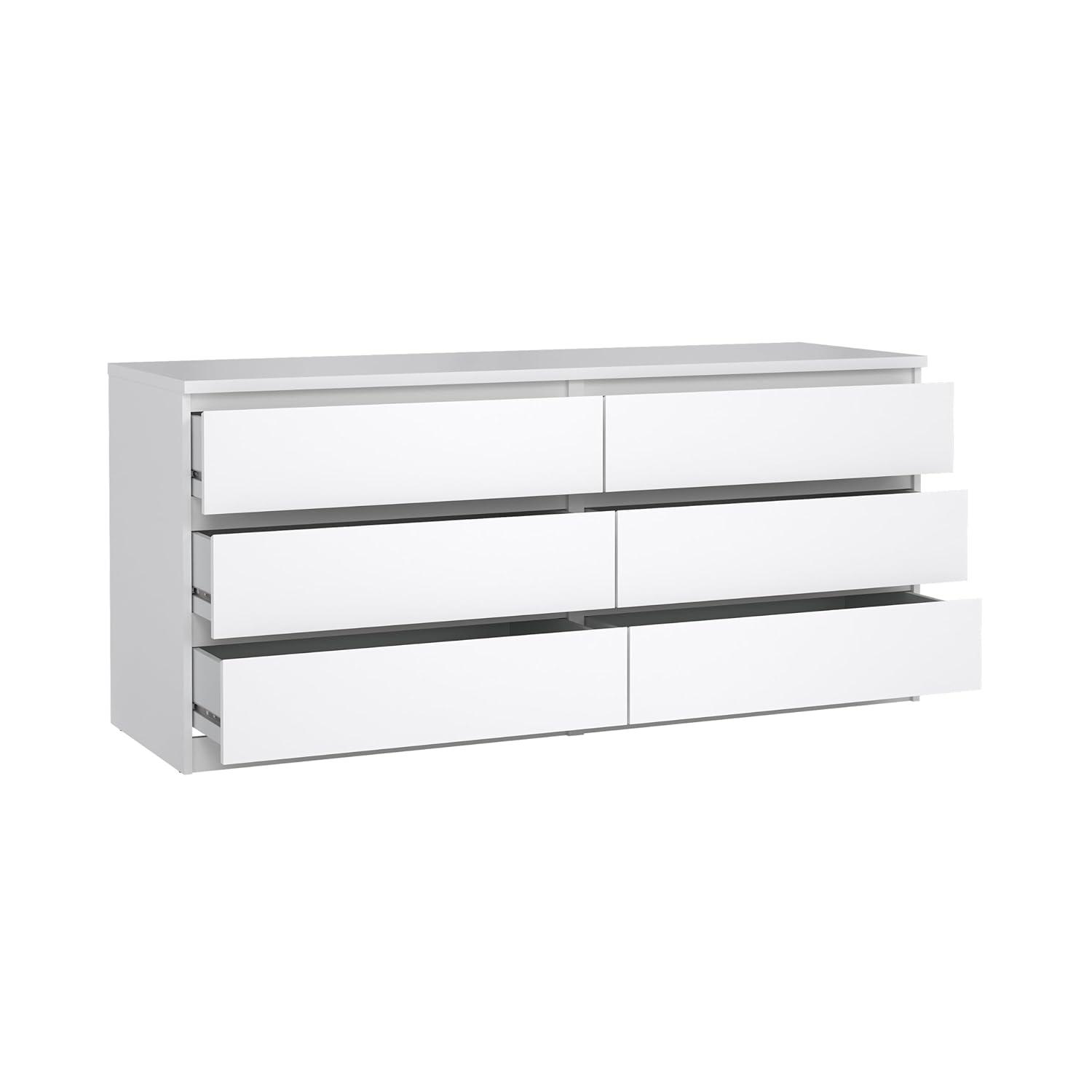 Tvilum Scottsdale 6 Drawer Double Dresser for Adults, White High Gloss