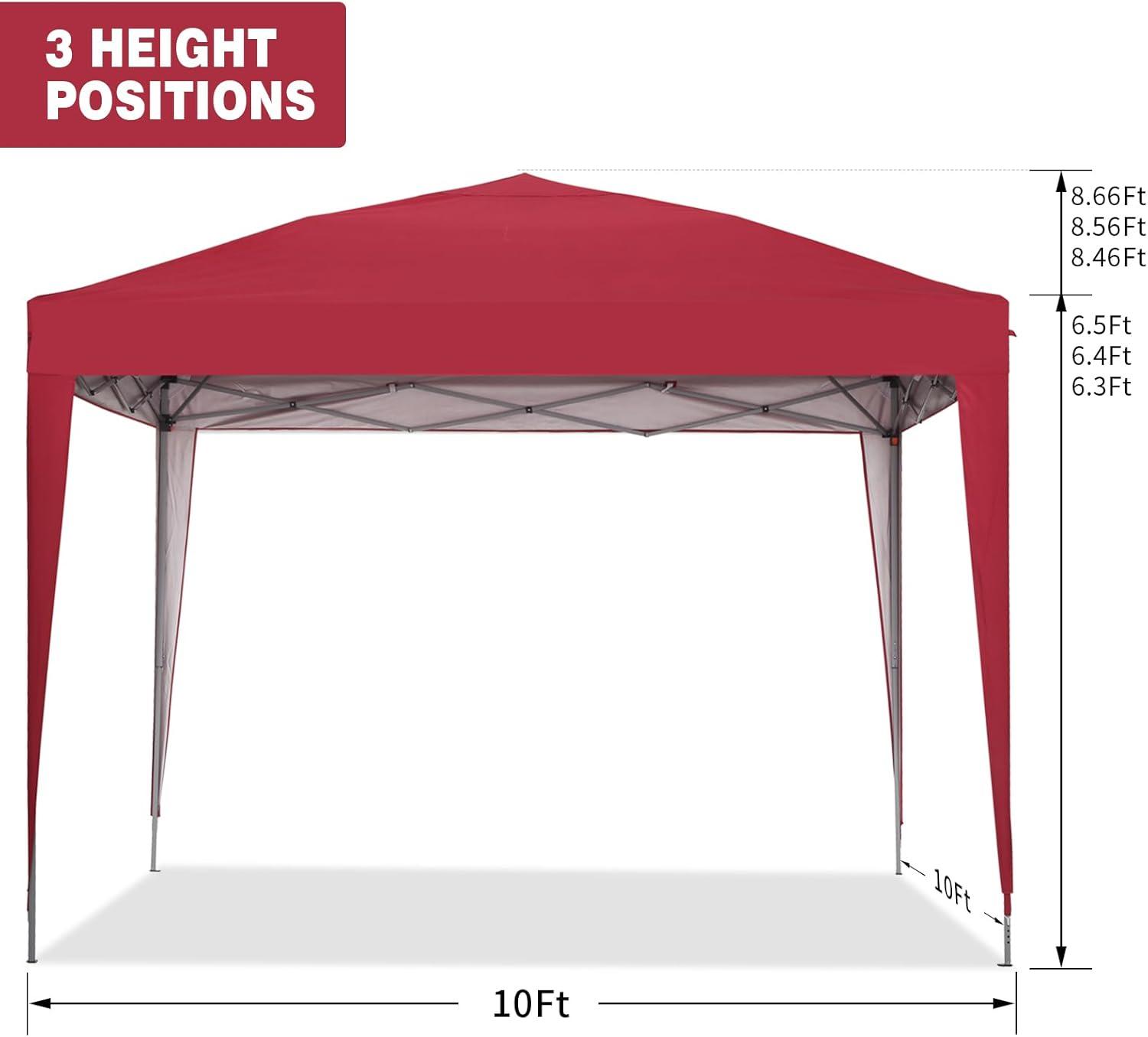 Ainfox 10 x 10 ft Pop up Canopy Tent, Instant Outdoor Canopies, Shade Tents with Carrying Bag,Red