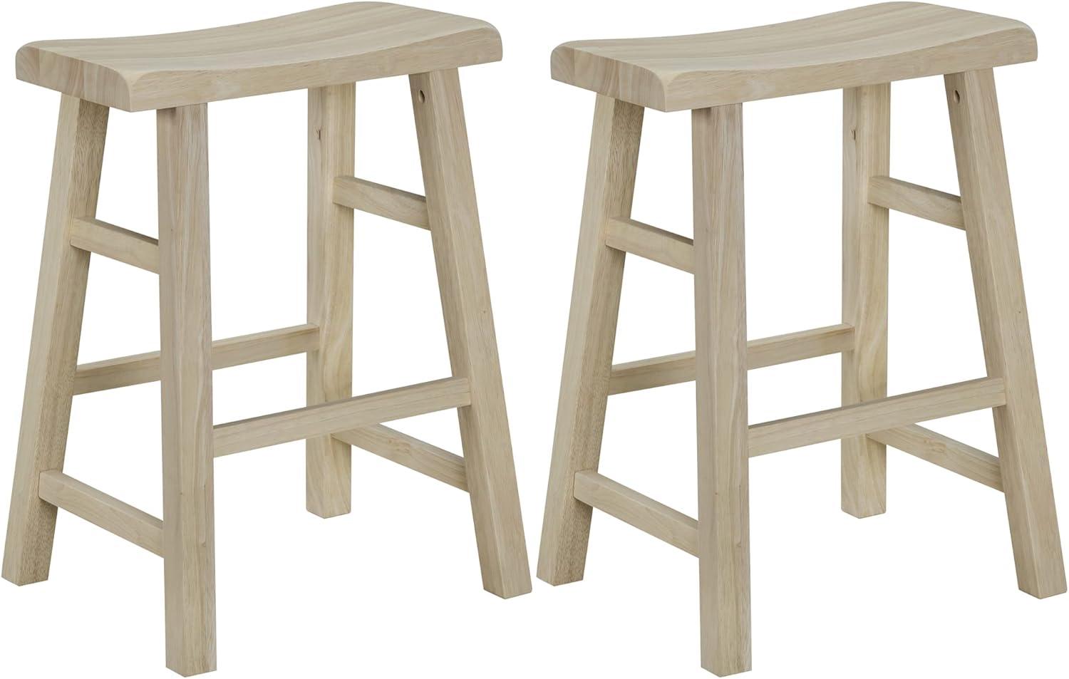 Unfinished Solid Wood Saddle Seat Counter Stools, 24 Inches, Set of 2