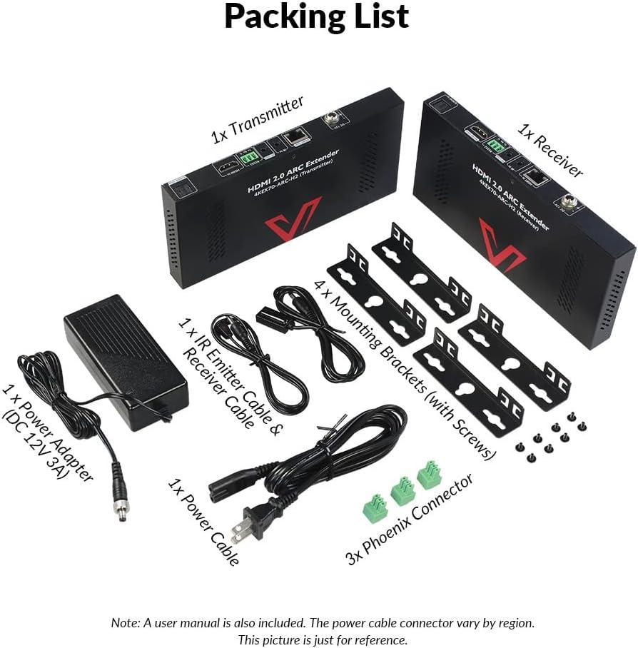 AV Access HDBaseT 4K HDMI Extender Over Cat5e/6/6a/7 4K@60Hz 130ft, 1080P@60Hz 230ft, HDR10+, HDMI 2.0 YUV4:4:4, UltraHD, HDCP 2.2, 18Gbps, Plug & Play, IR Return & PoE, Smart EDID(4KEX70-H2)