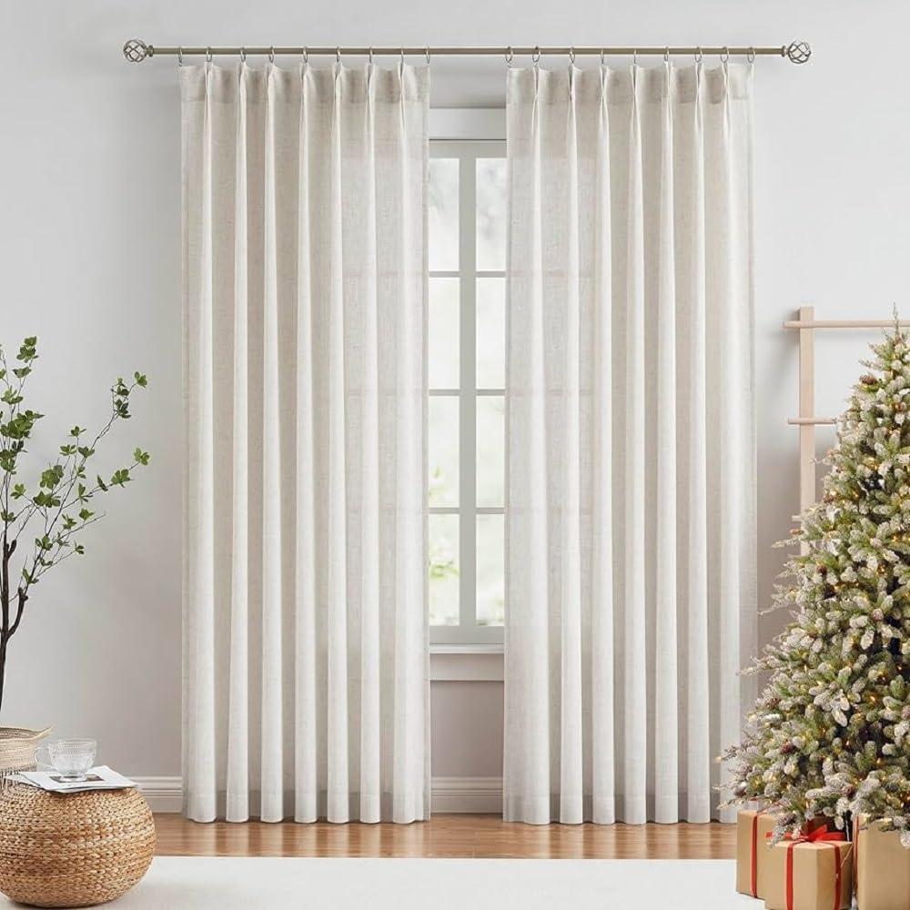 Set of 2 (96"x50") Belgian Pinch Pleats Sheer Window Curtain Panel White - Exclusive Home