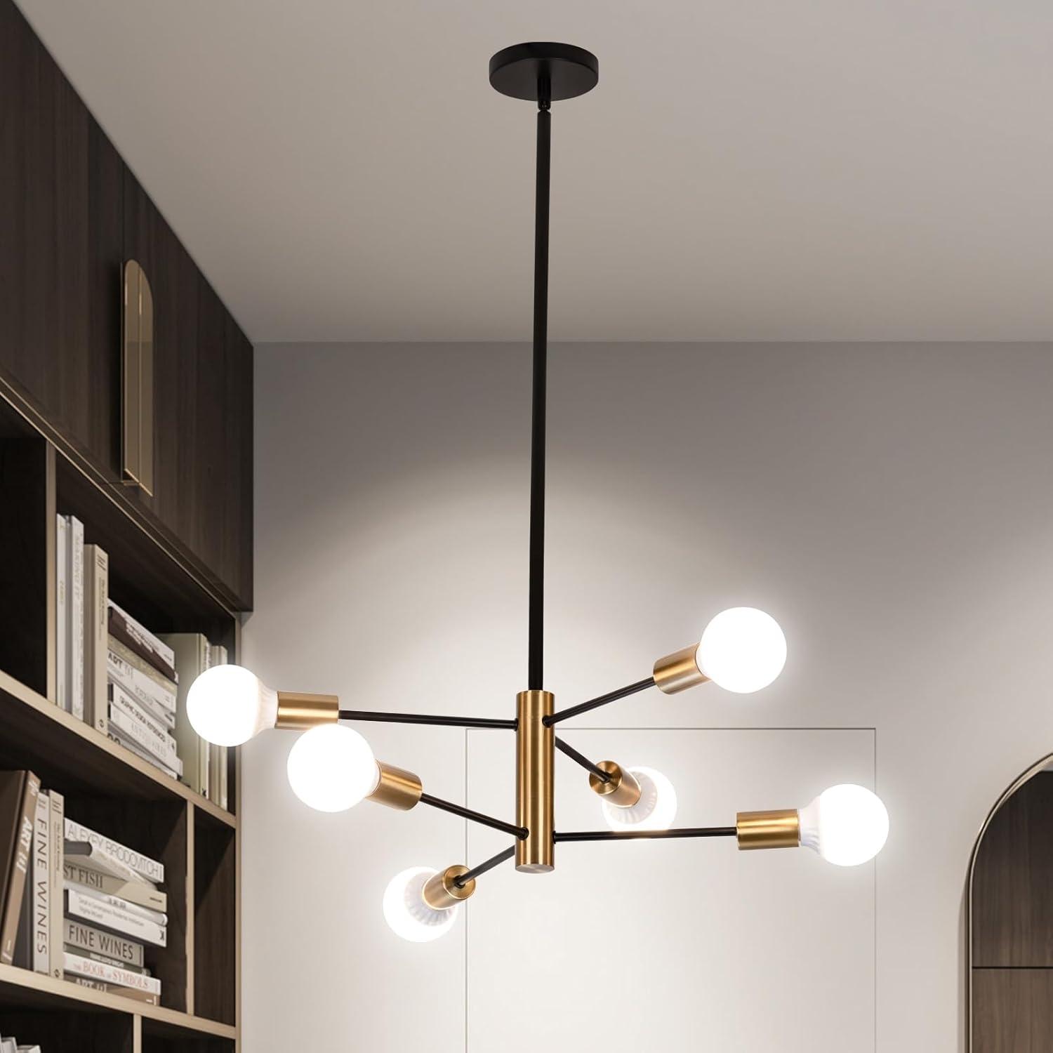 Black and Gold 6-Light Metal Sputnik Chandelier