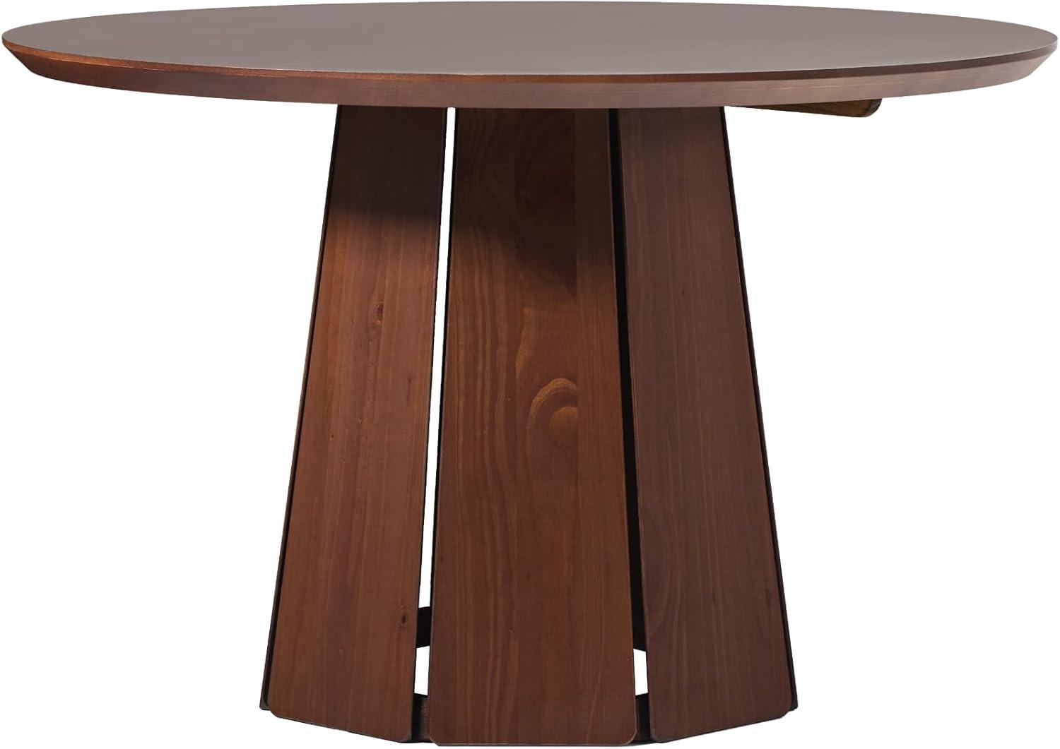 Walker Edison Modern 48" Round Solid Wood Pedestal Dining Table, Brown