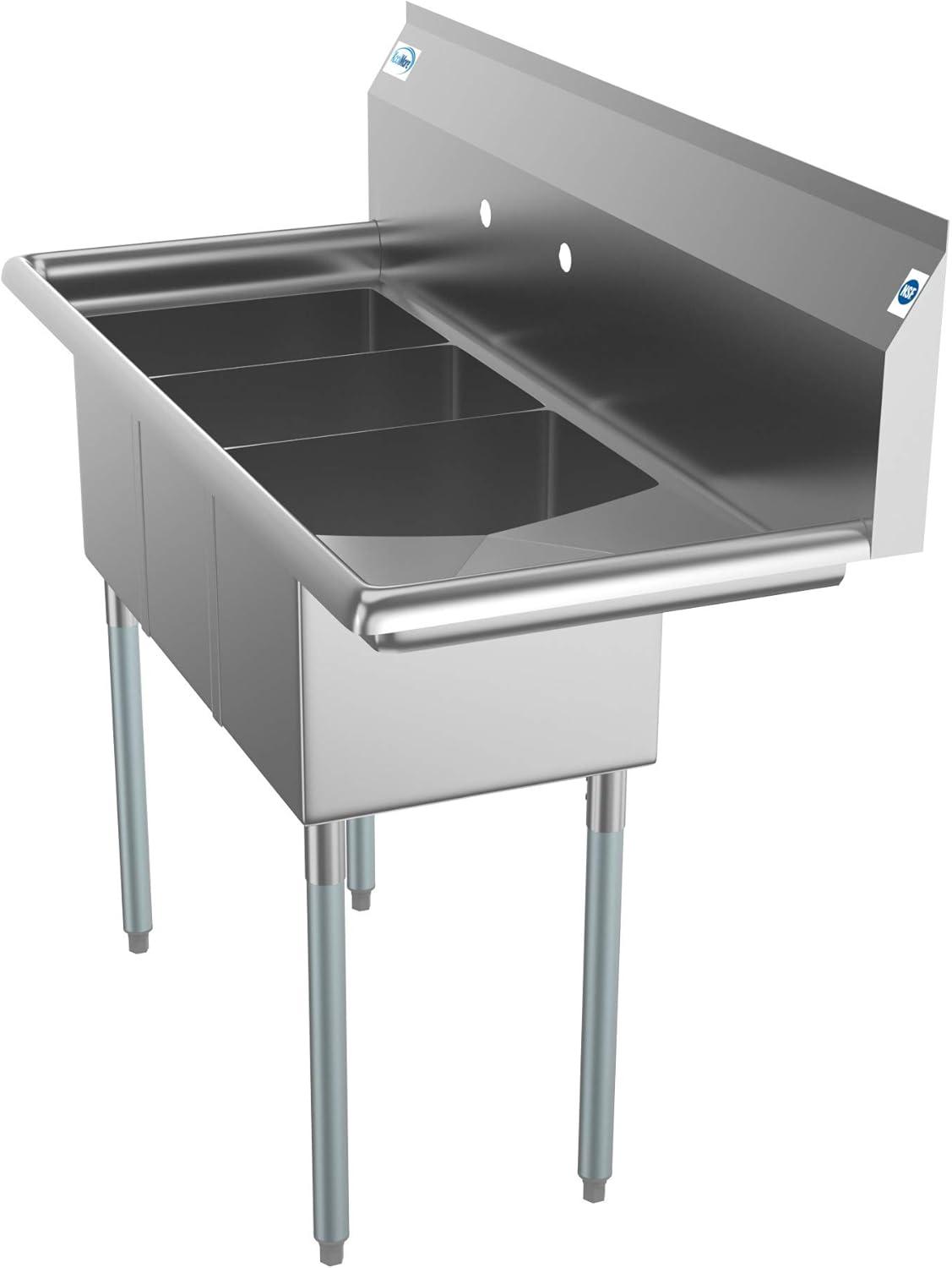 KoolMore 3 Compartment Stainless Steel Commercial Kitchen Sink with Drainboard - Bowl Size 10" x 14" x 10"