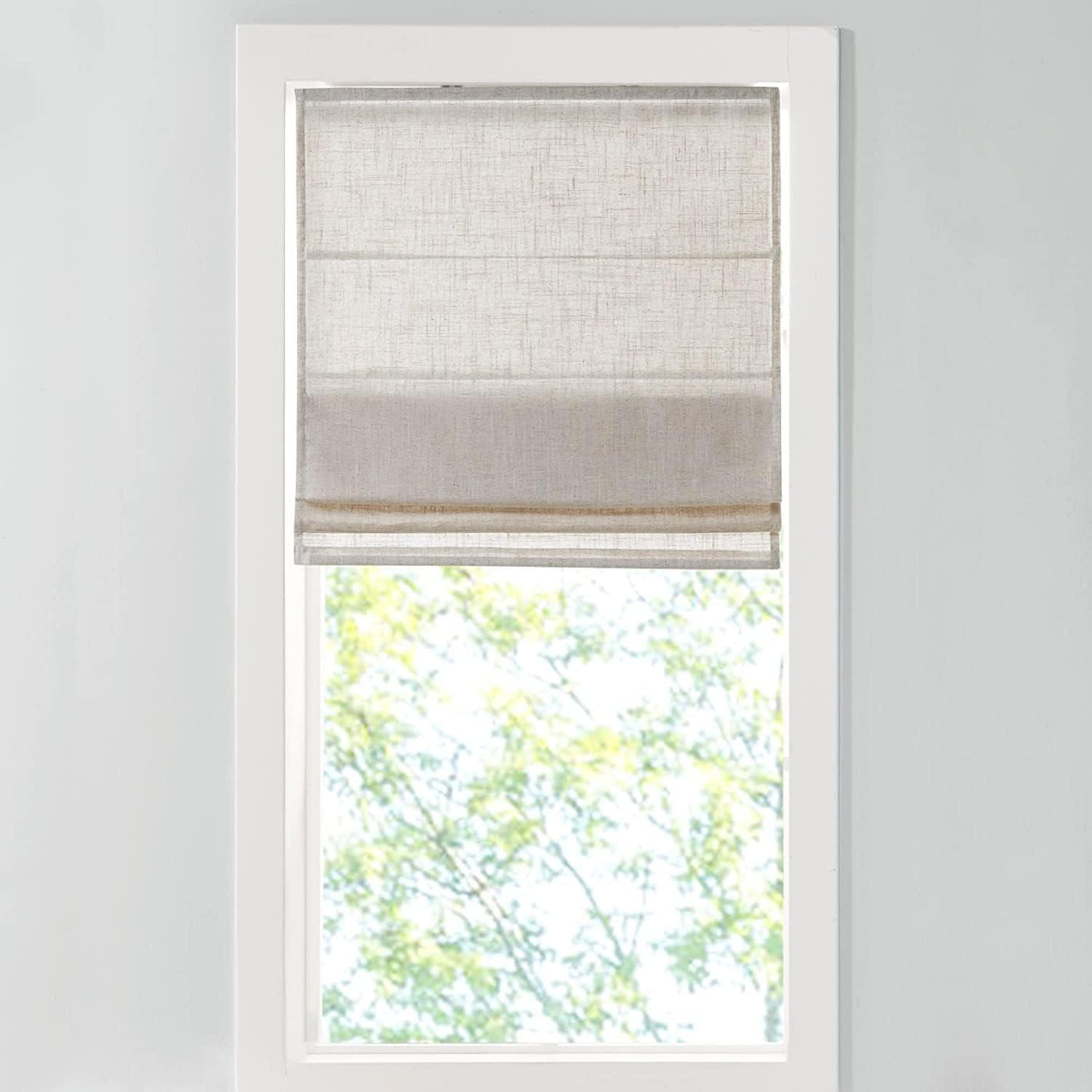 Madison Park Kyler Linen Blend Light Filtering Cordless Roman Shade in Natural, 34"x64"