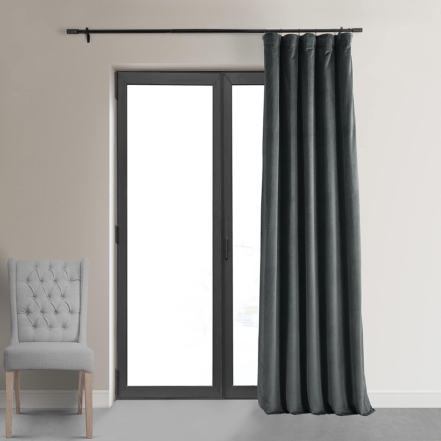 Half Price Drapes Signature Natural Grey Velvet Blackout Curtains For Bedrooms (1 Panel), 50WX 120L