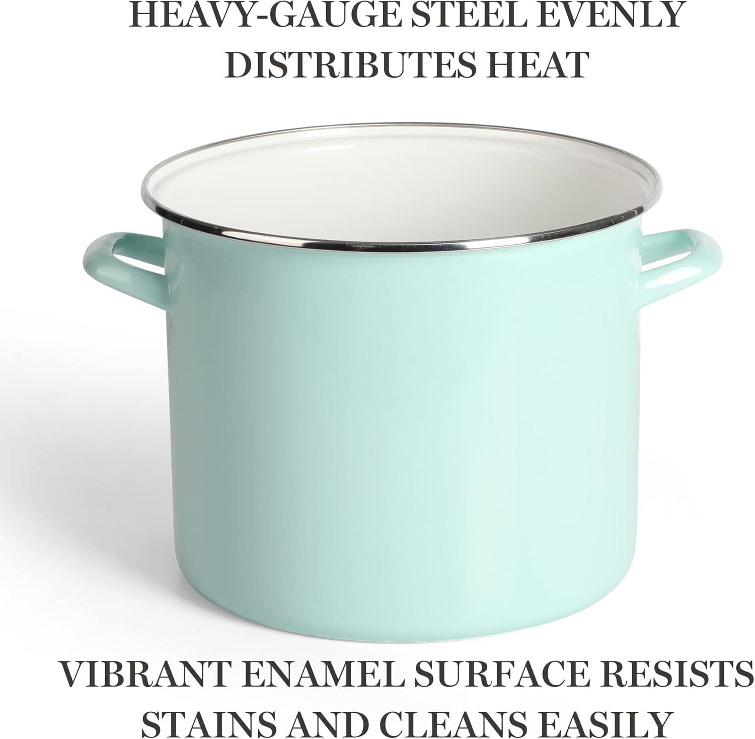 Blue 12qt Enameled Steel Stock Pot with Basket Insert