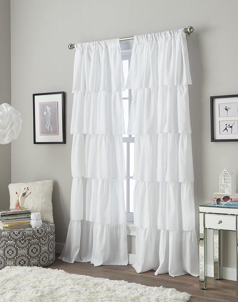 Flounced Polyester Semi Sheer Curtains / Drapes Panel