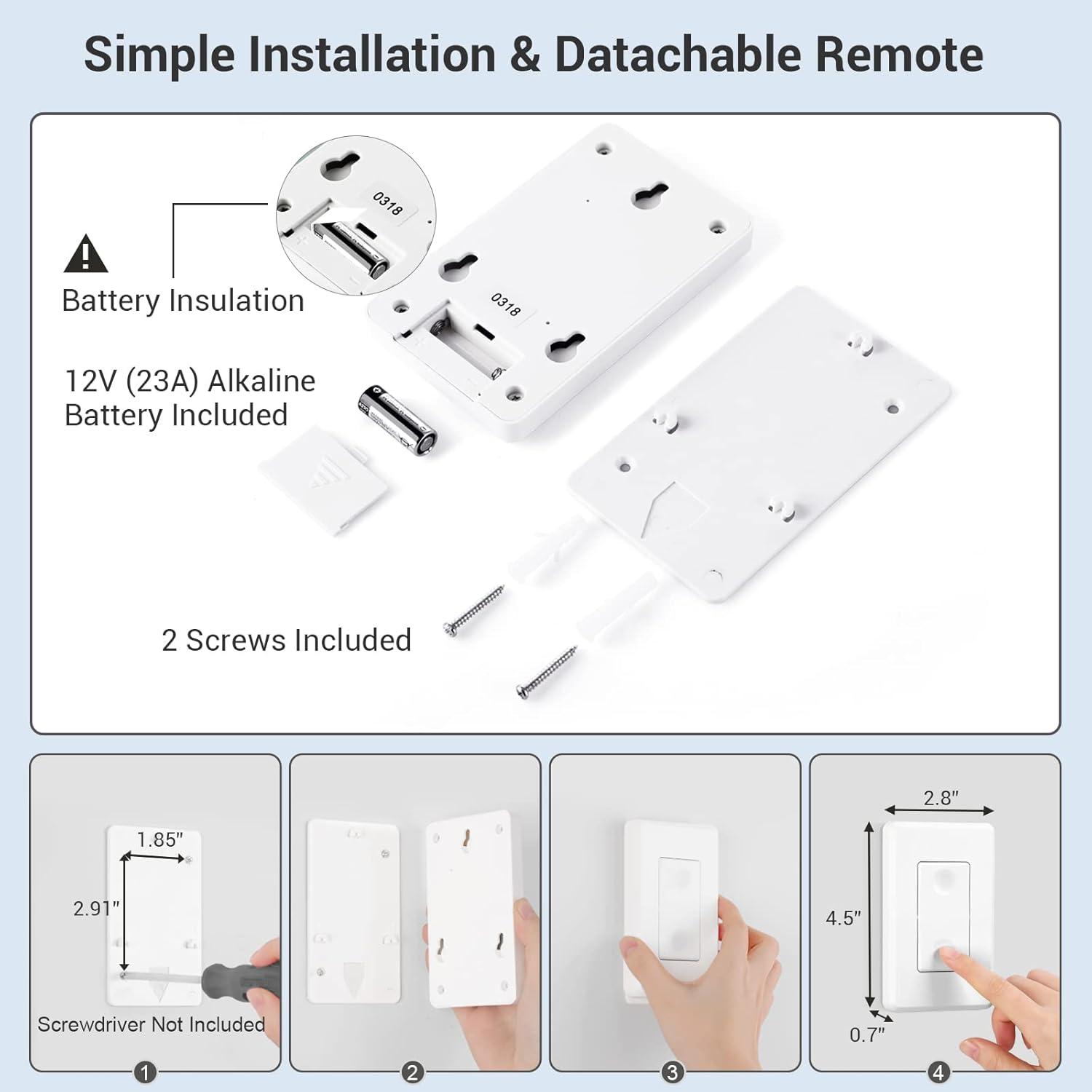 DEWENWILS Wireless Light Switch and Receiver Kit, 10A/1200W, No in-Wall Wiring Required,Remote Control Wall Switch Lighting Fixture for Ceiling Lights, Fans, Lamps,100 Ft RF Range, Programmable