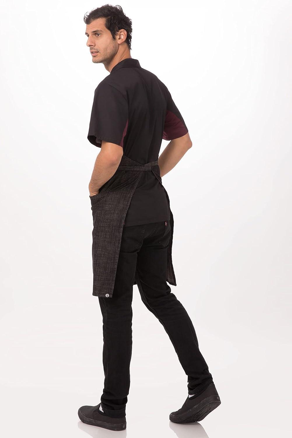 Adjustable Black Denim Bib Apron with Pockets