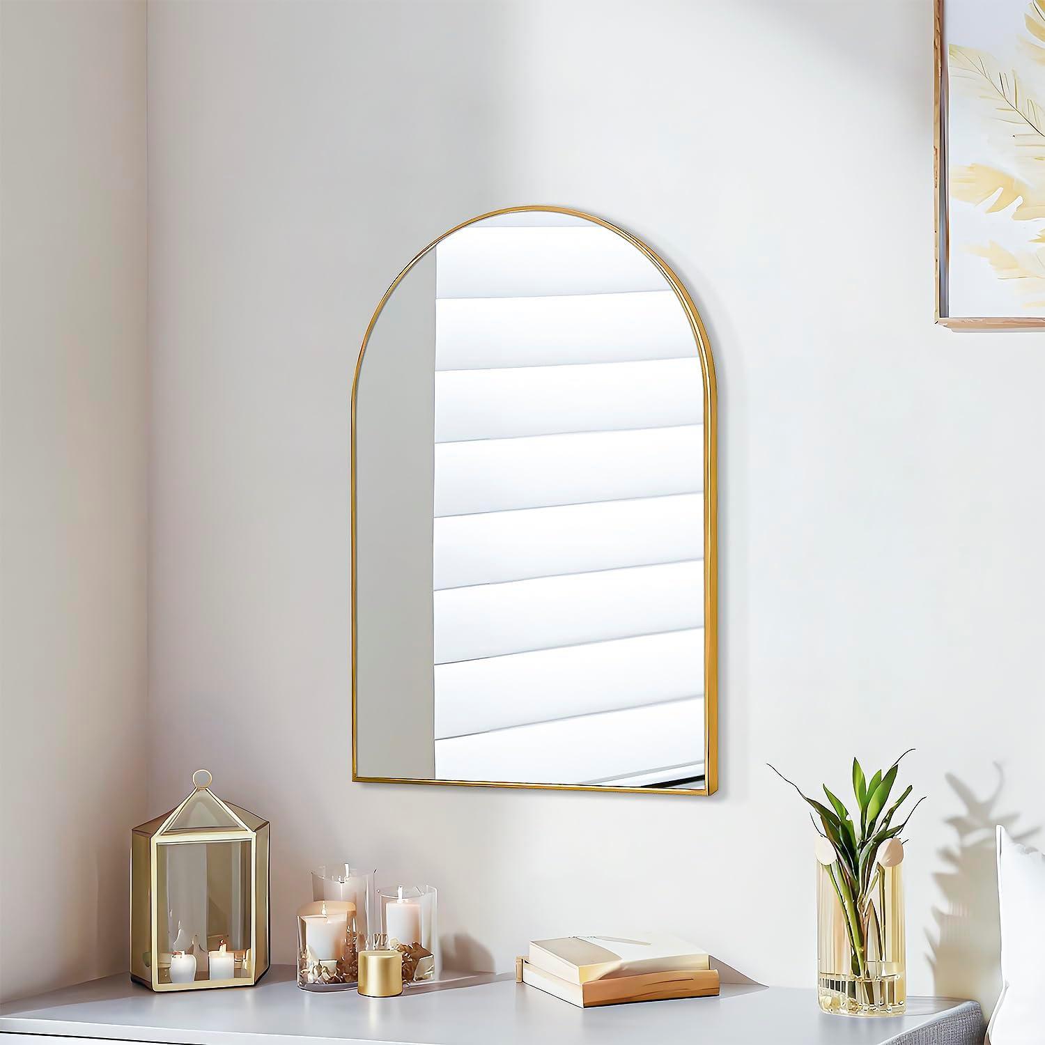 Luxhomez 36" x 24" Arch Wall Mirror for Vanity/ Bathroom, Metal Bathroom Mirror with Waterproof Aluminum Alloy Frame, Gold