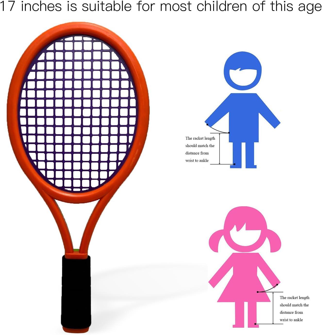 Kids Tennis Racket,17 Inch Plastic Tennis Racket with 2 Soft Balls,2 Tennis Balls and 4 Shuttlecocks for Kid,Toddler Outdoor/Indoor Sport Play