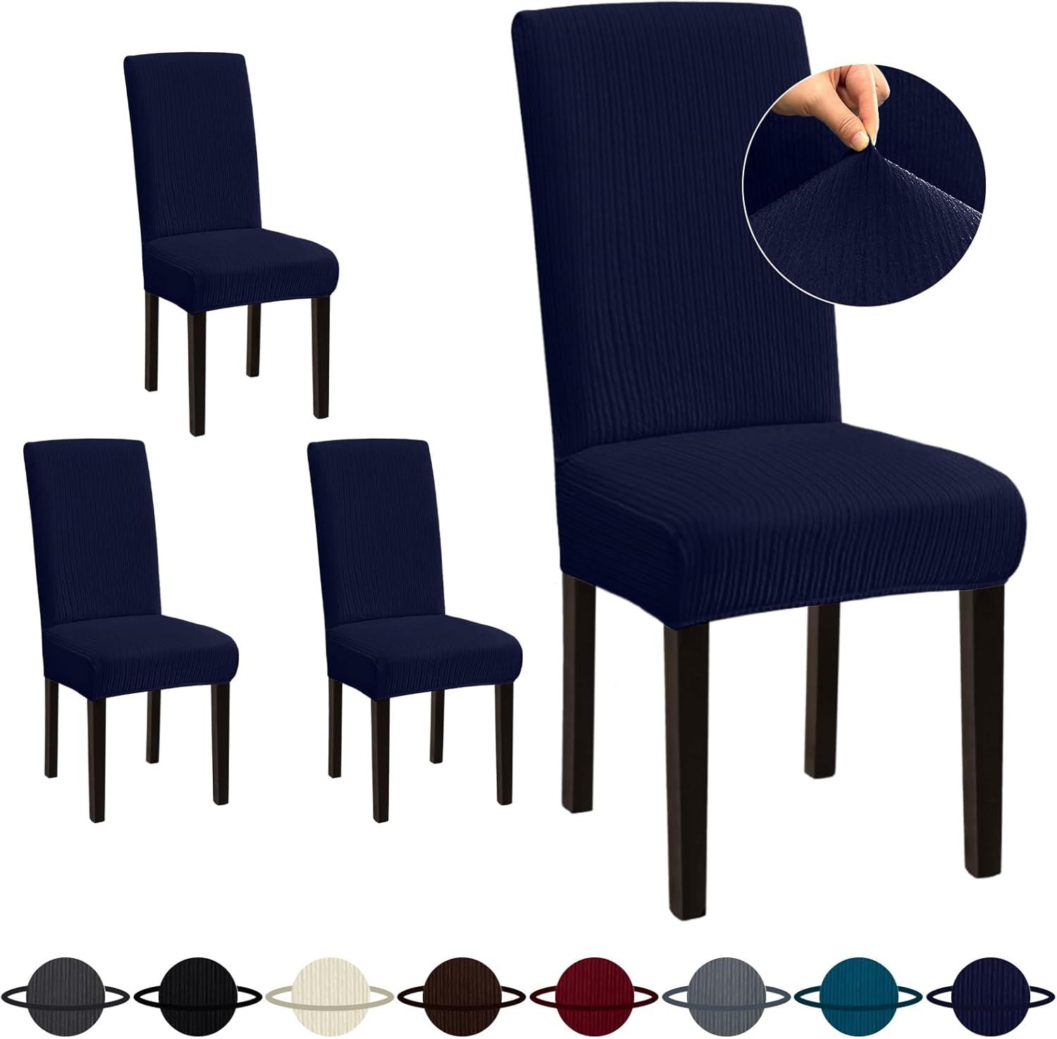 Chair Covers for Dining Room 4 Pack Navy Blue Chair Covers Super Fit Washable Kitchen Chair Protector Cover for Dining Room, Hotel, Ceremony