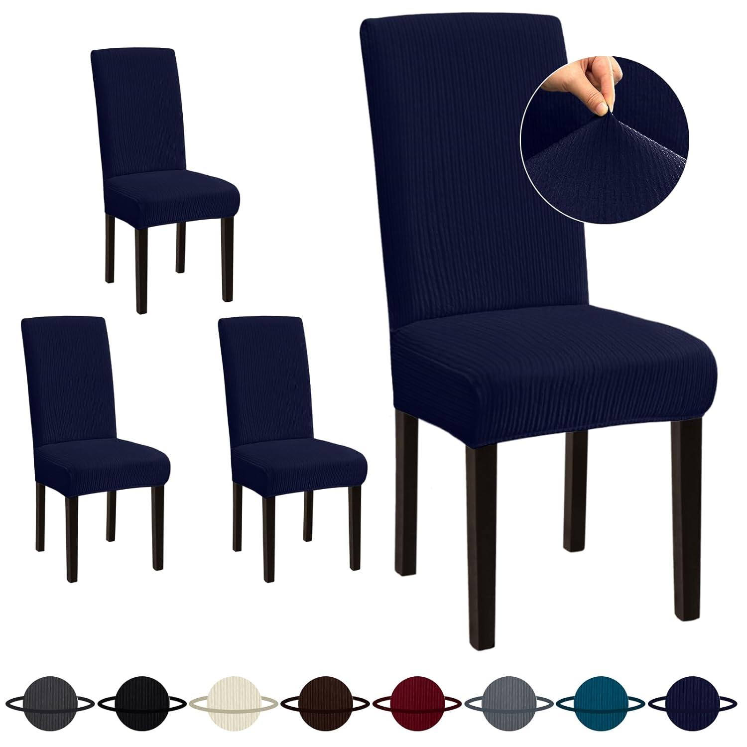 Chair Covers for Dining Room 4 Pack Navy Blue Chair Covers Super Fit Washable Kitchen Chair Protector Cover for Dining Room, Hotel, Ceremony