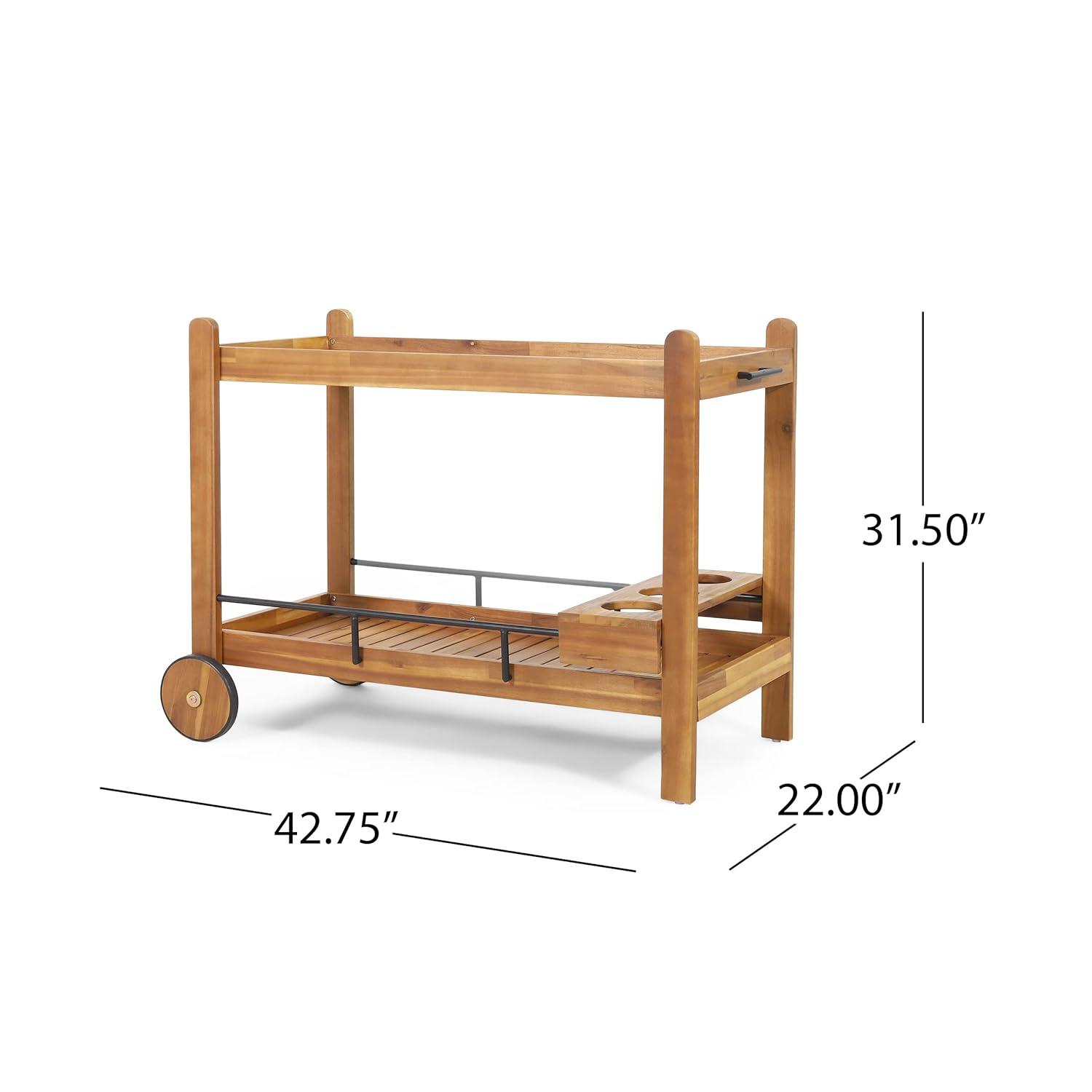 Christopher Knight Home Bavier Outdoor  Acacia Wood 2 Tiered Bar Cart with Bottle Holders by