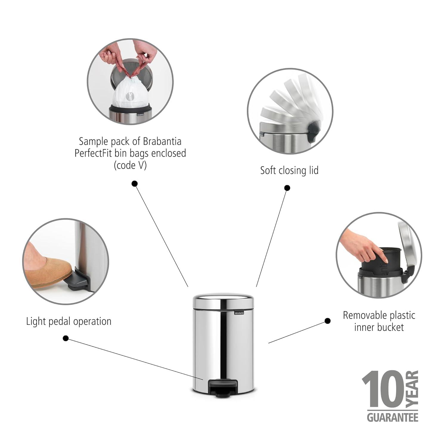Brabantia NewIcon Step On Trash Can, 0.8 Gallon (3 Liter)