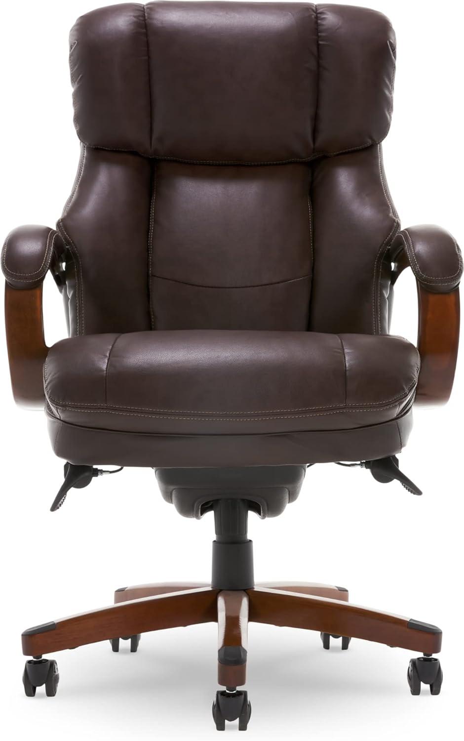 Brown Leather High Back Executive Swivel Chair with Fixed Arms