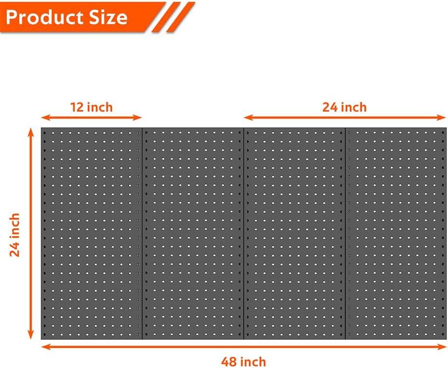 4 Pack Metal Pegboard Panels 24" x 12" Black Heavy Duty Steel Pegboard Wall Organizer, Garage Utility Tools Pegboard Storage System for Workbench, Shop, Shed Modular Peg Board Organizer Board Kit