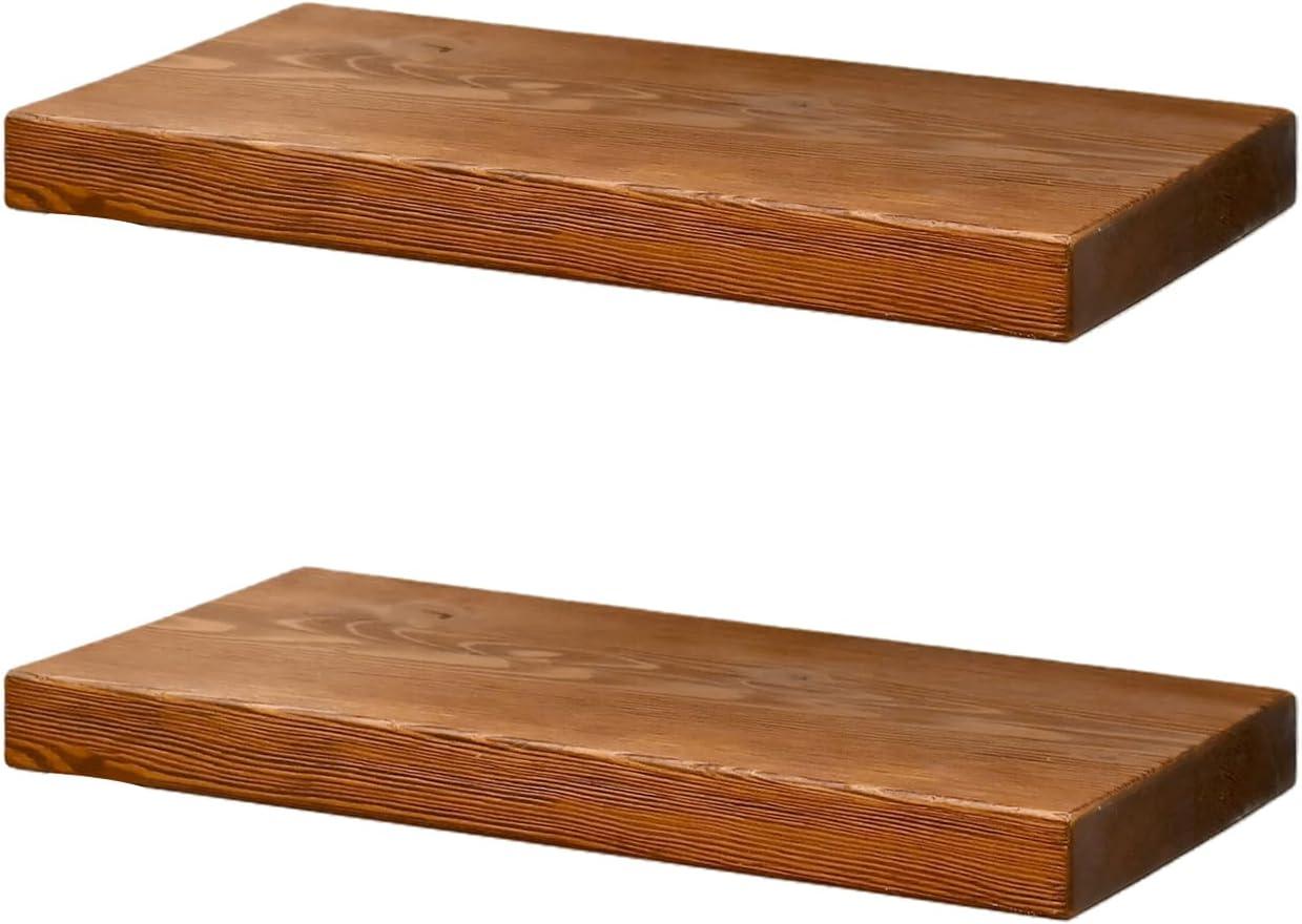 WELLAND Bradley Handmade Wood Floating Shelves Rustic Wall-Mounted Shelves, Set of 2, Walnut Finish