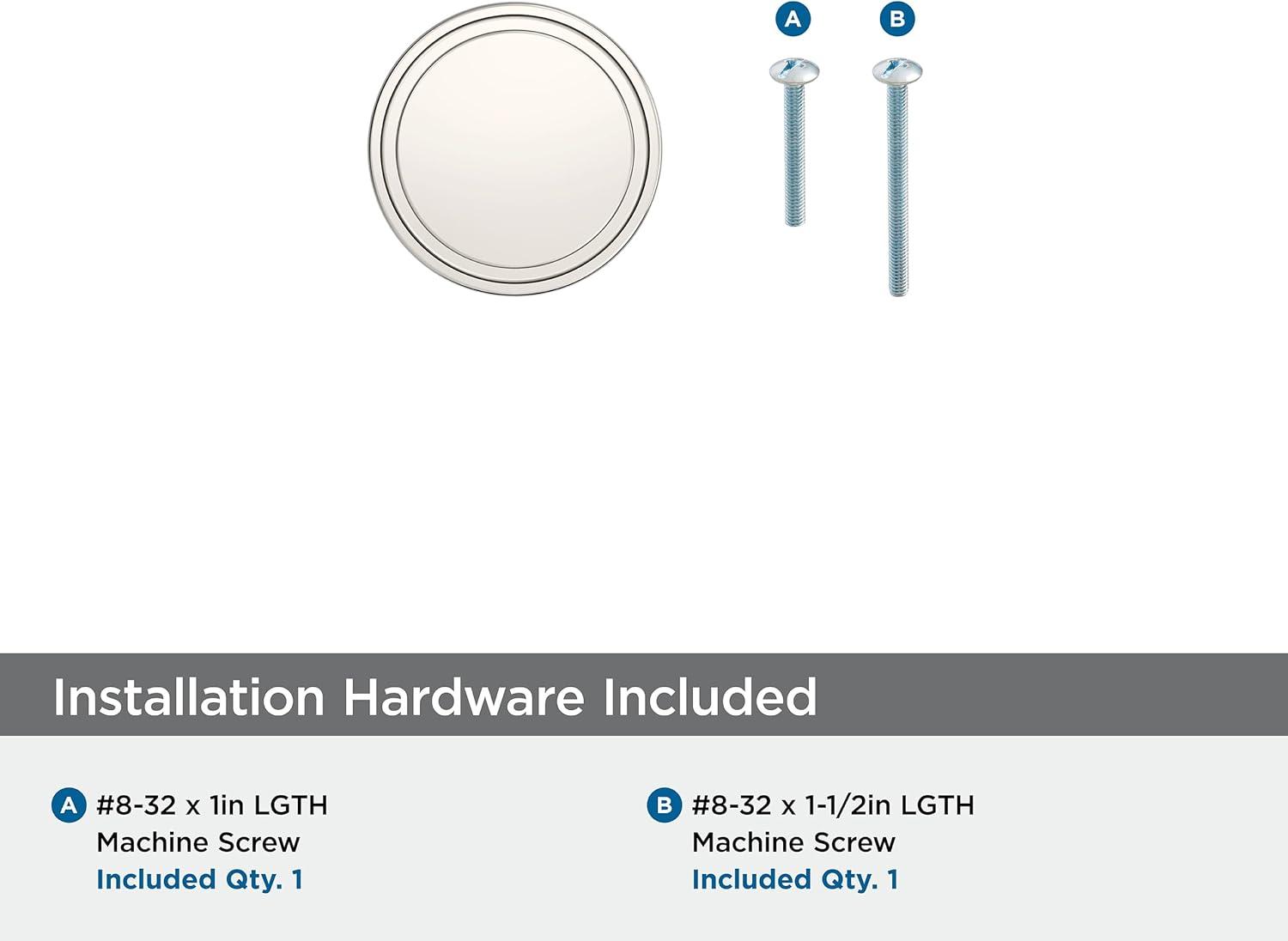 Polished Nickel Round Cabinet Knob with Mounting Hardware