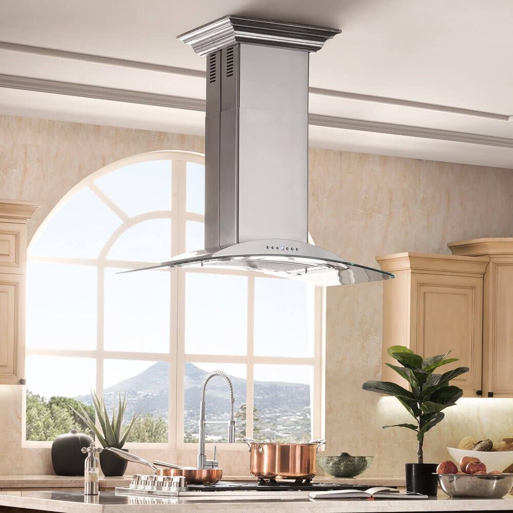 ZLINE 30 in. Convertible Vent Isl& Mount Range Hood in Stainless Steel & Glass (GL9i-30)