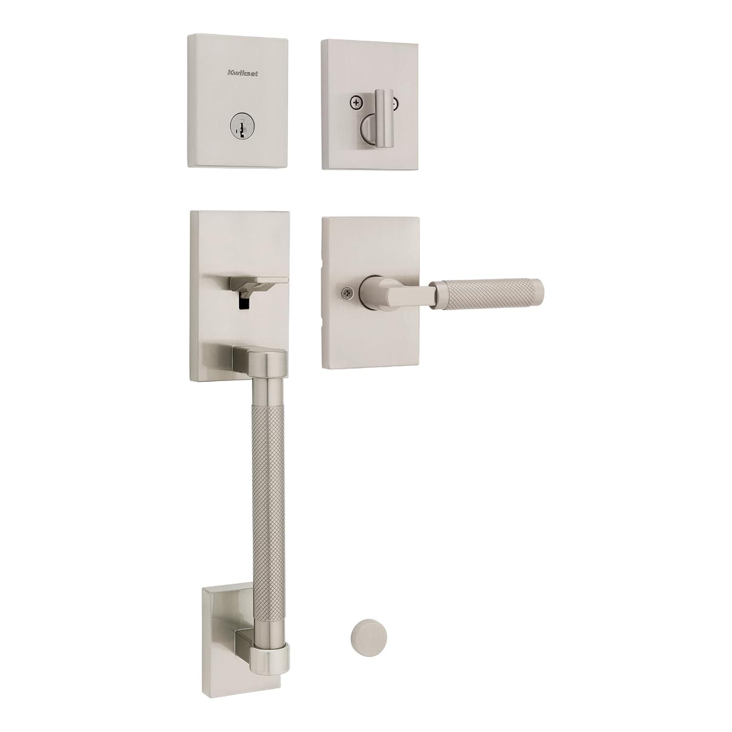 Kwikset Prava Front Door Lock Handle and Deadbolt Set, Entry Handleset Exterior with Interior Reversible Lever, Satin Nickel, Pick Resistant SmartKey Rekey Deadbolt Security, with Microban Protection